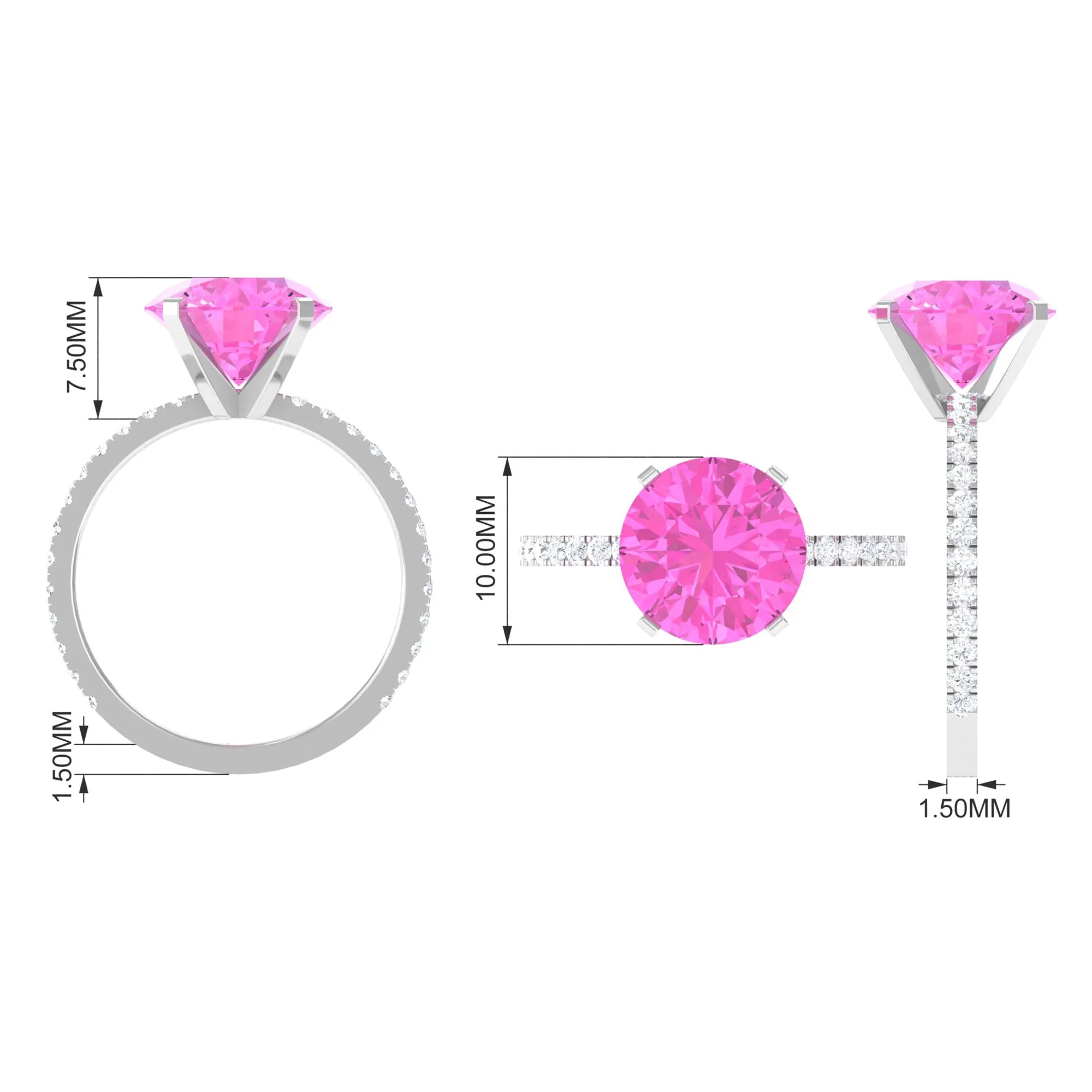 Round Created Pink Sapphire Solitaire Engagement Ring with Diamond