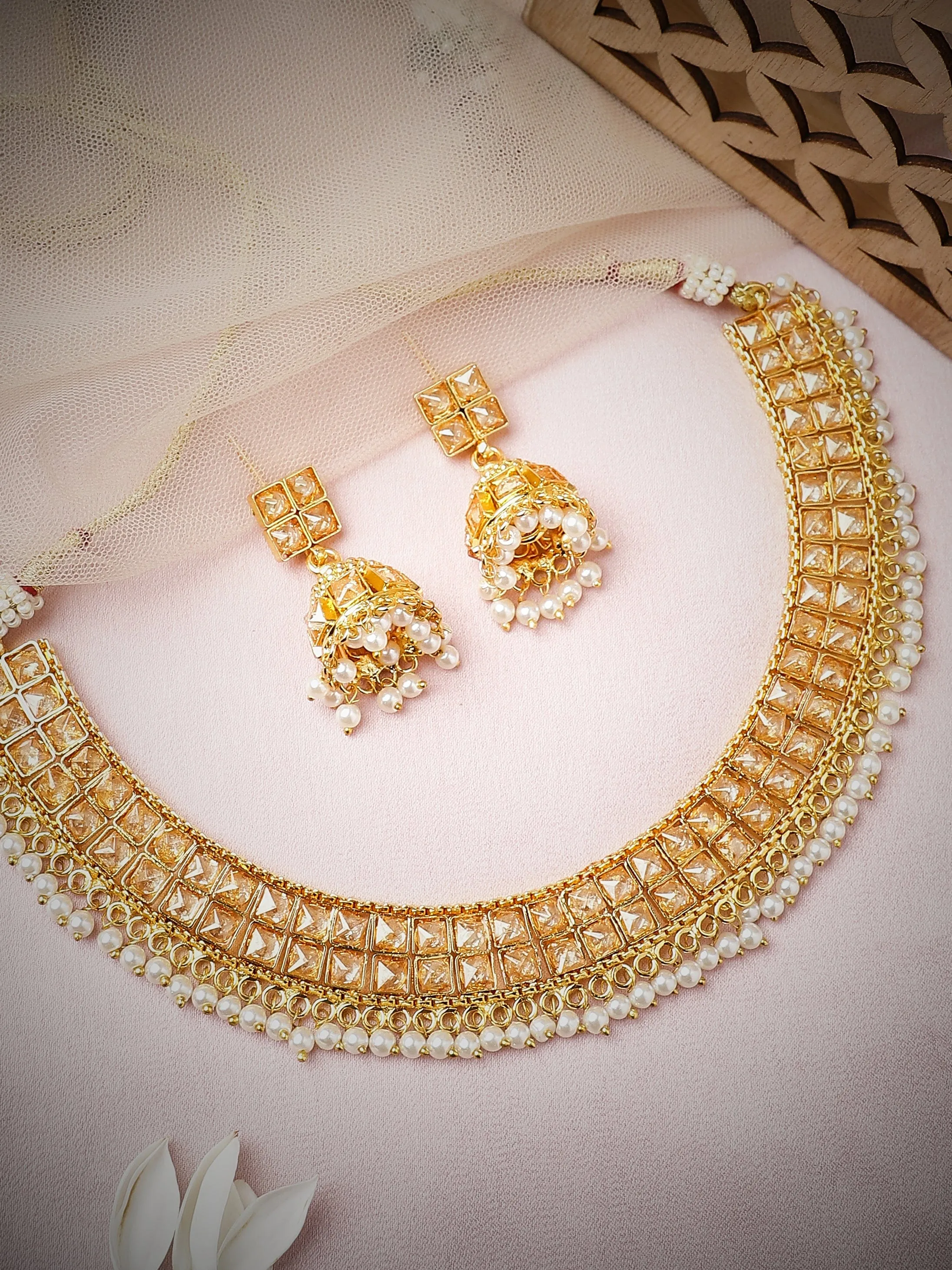 Rubans Gold Plated Stone Studded Necklace Set