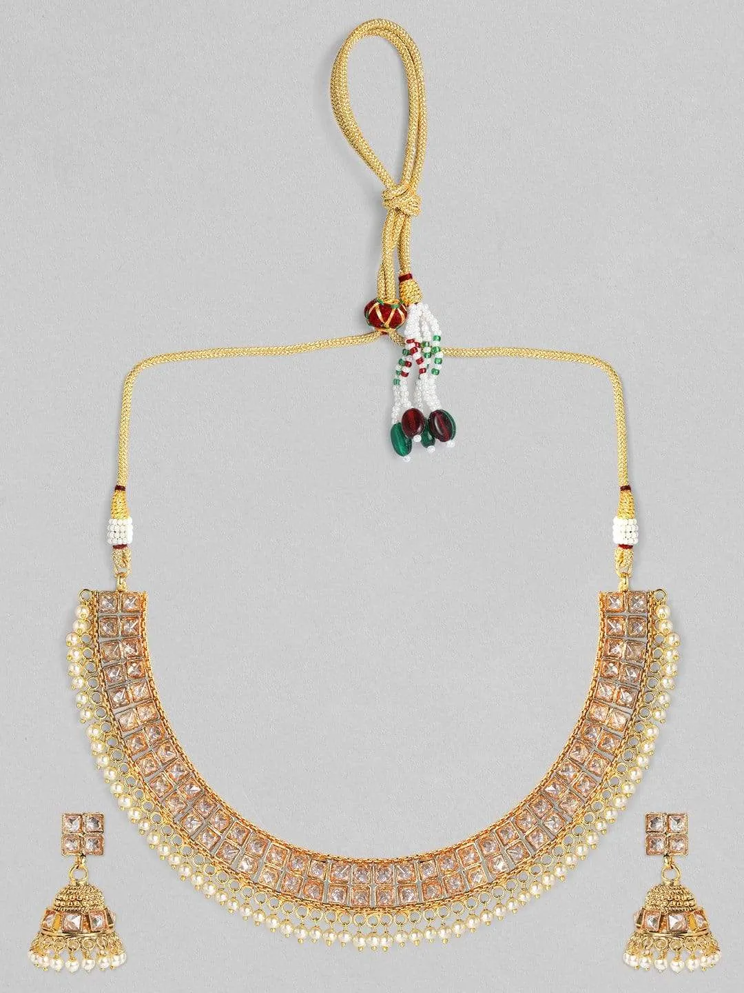 Rubans Gold Plated Stone Studded Necklace Set