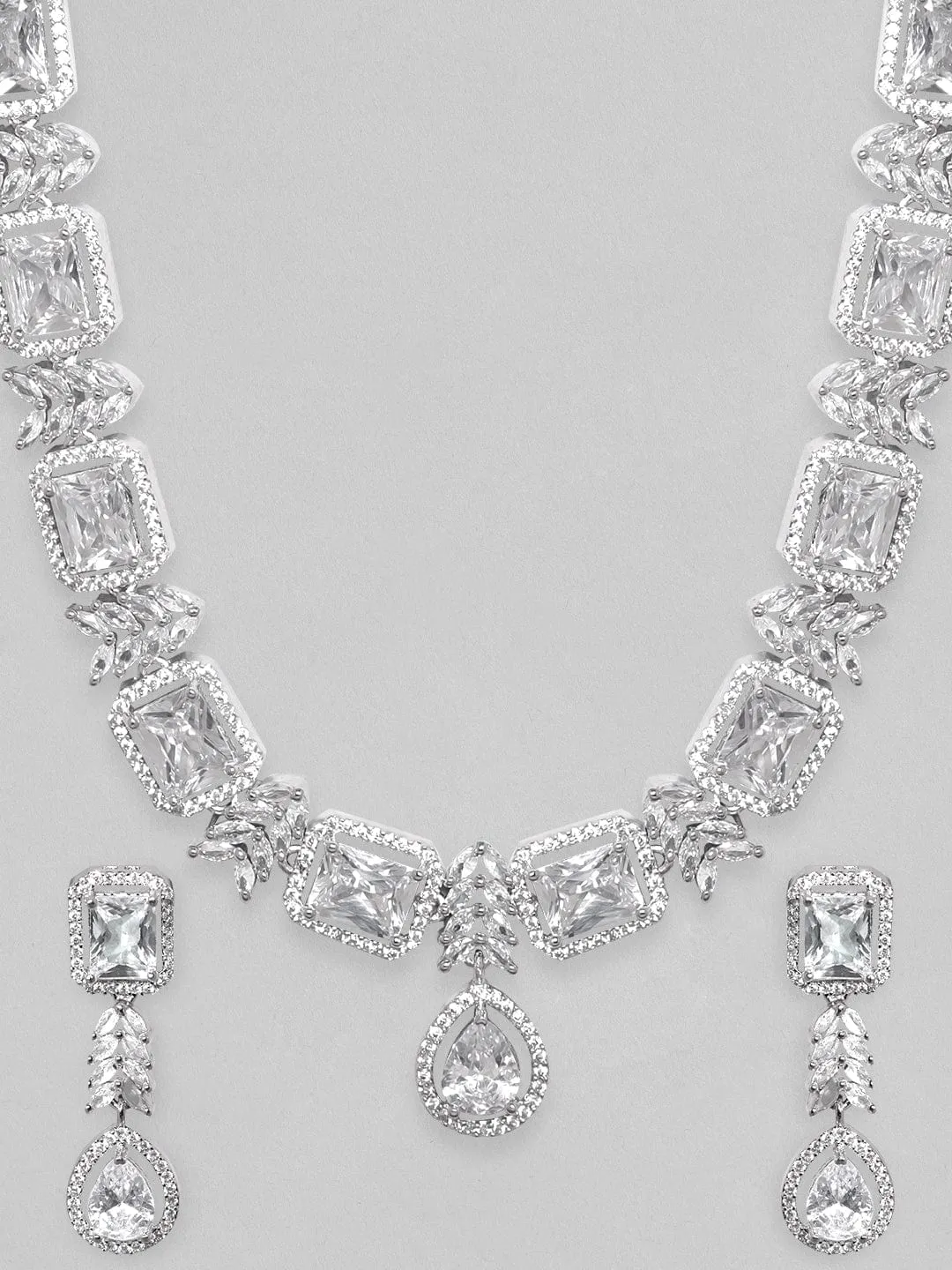 Rubans Rhodium Plated Zirconia Studded Party Wear Necklace Set