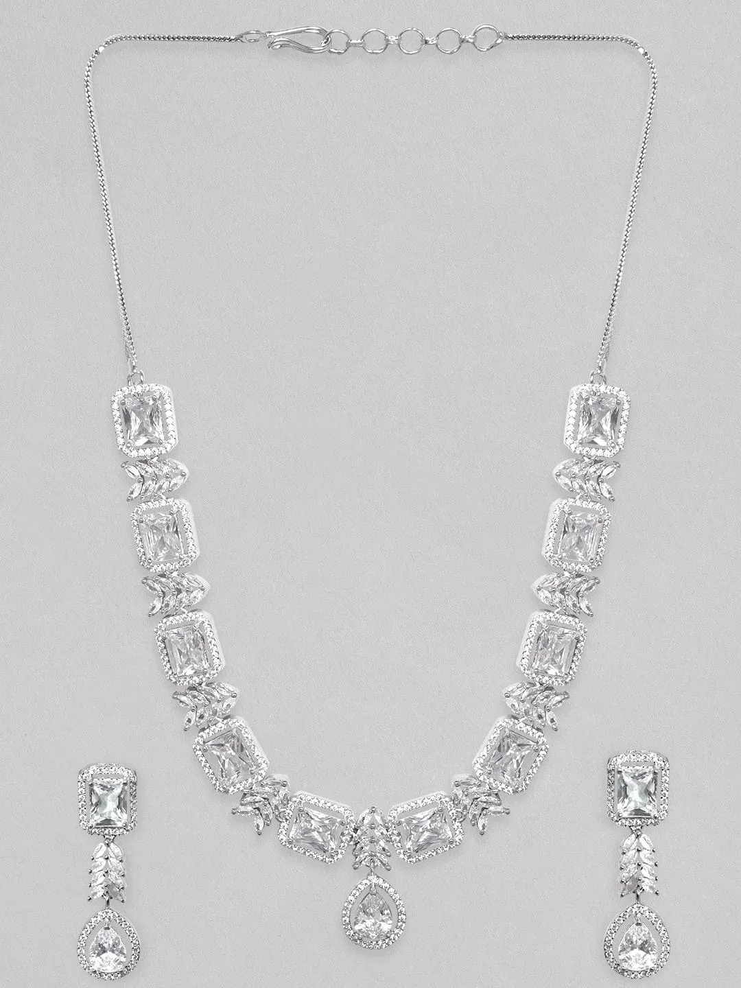 Rubans Rhodium Plated Zirconia Studded Party Wear Necklace Set