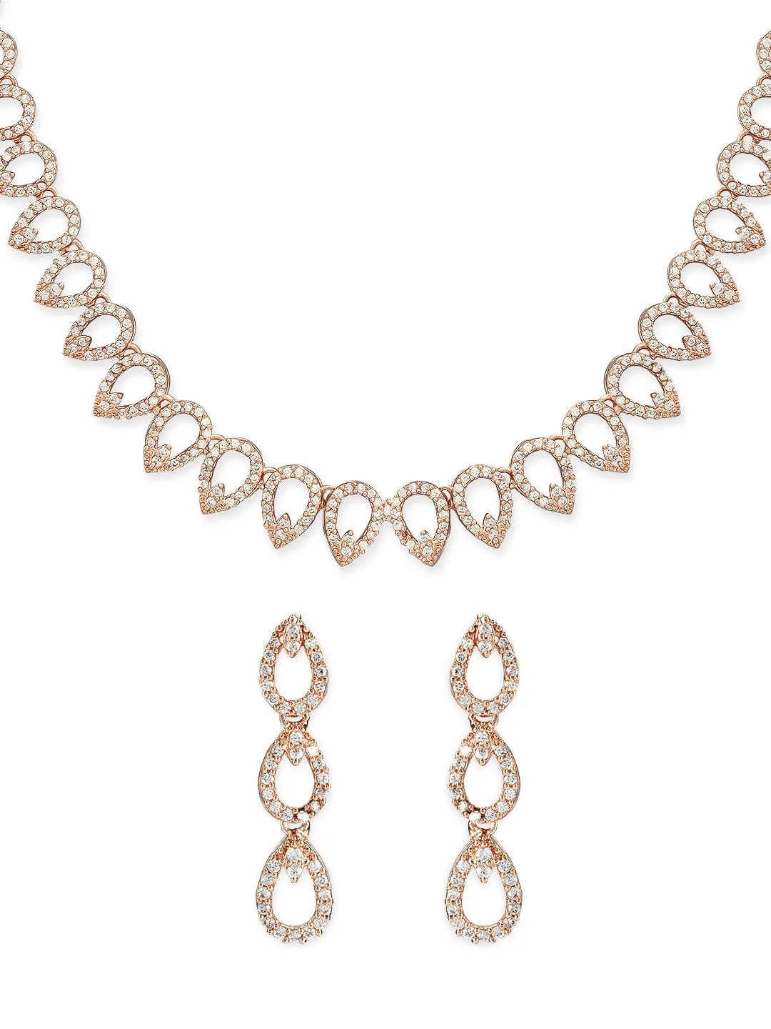 Rubans Rose Gold Plated Zirconia Stone Studded Necklace Set.