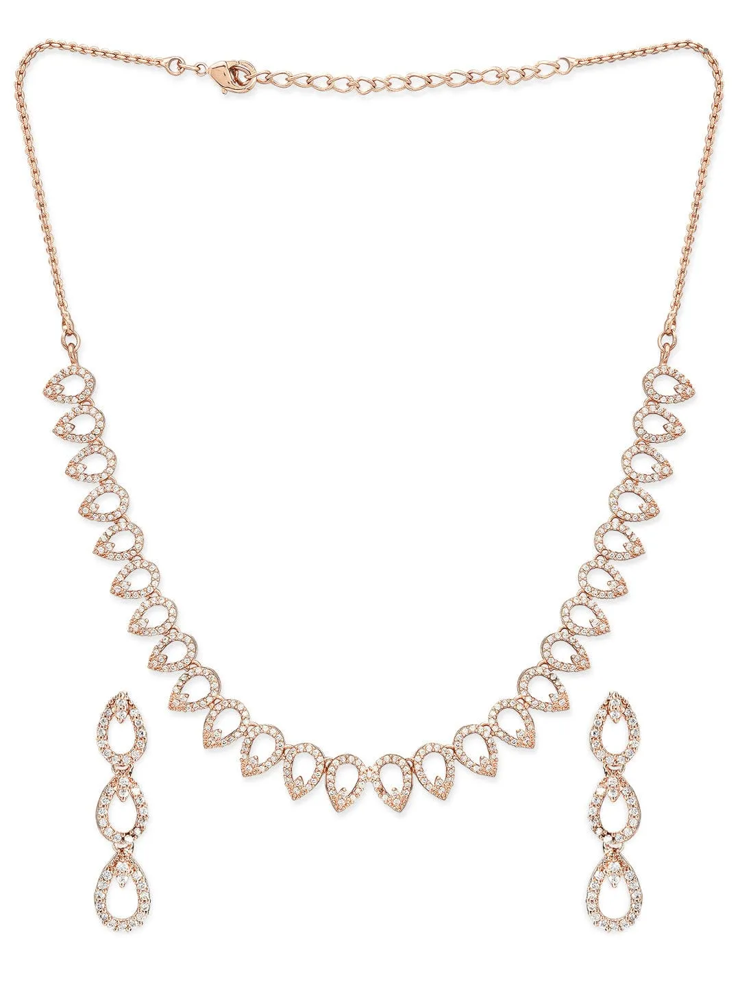 Rubans Rose Gold Plated Zirconia Stone Studded Necklace Set.