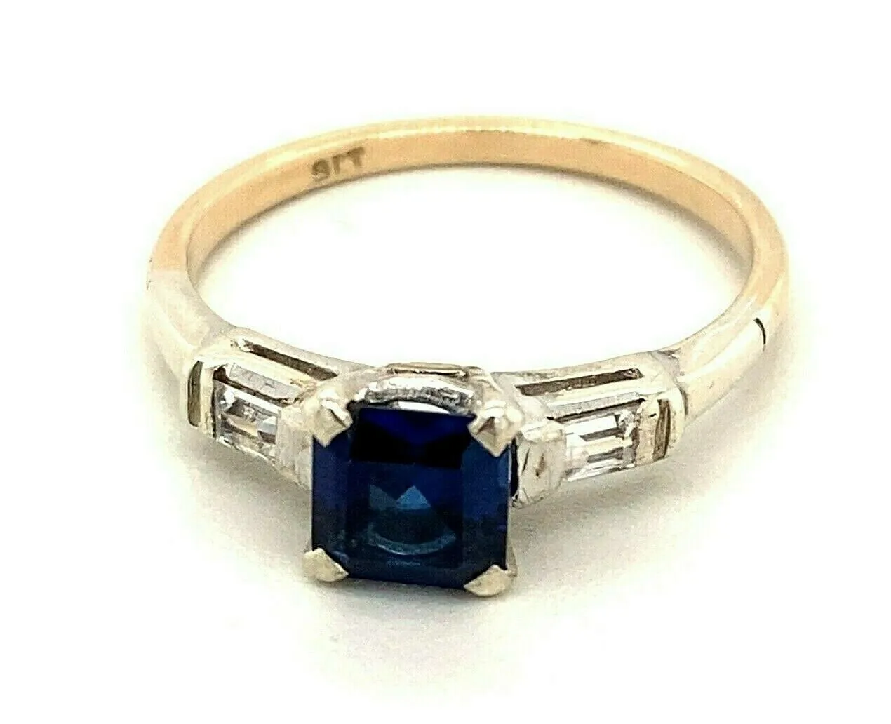 Sapphire & Cubic Zirconia 9ct Yellow & White Gold Ring