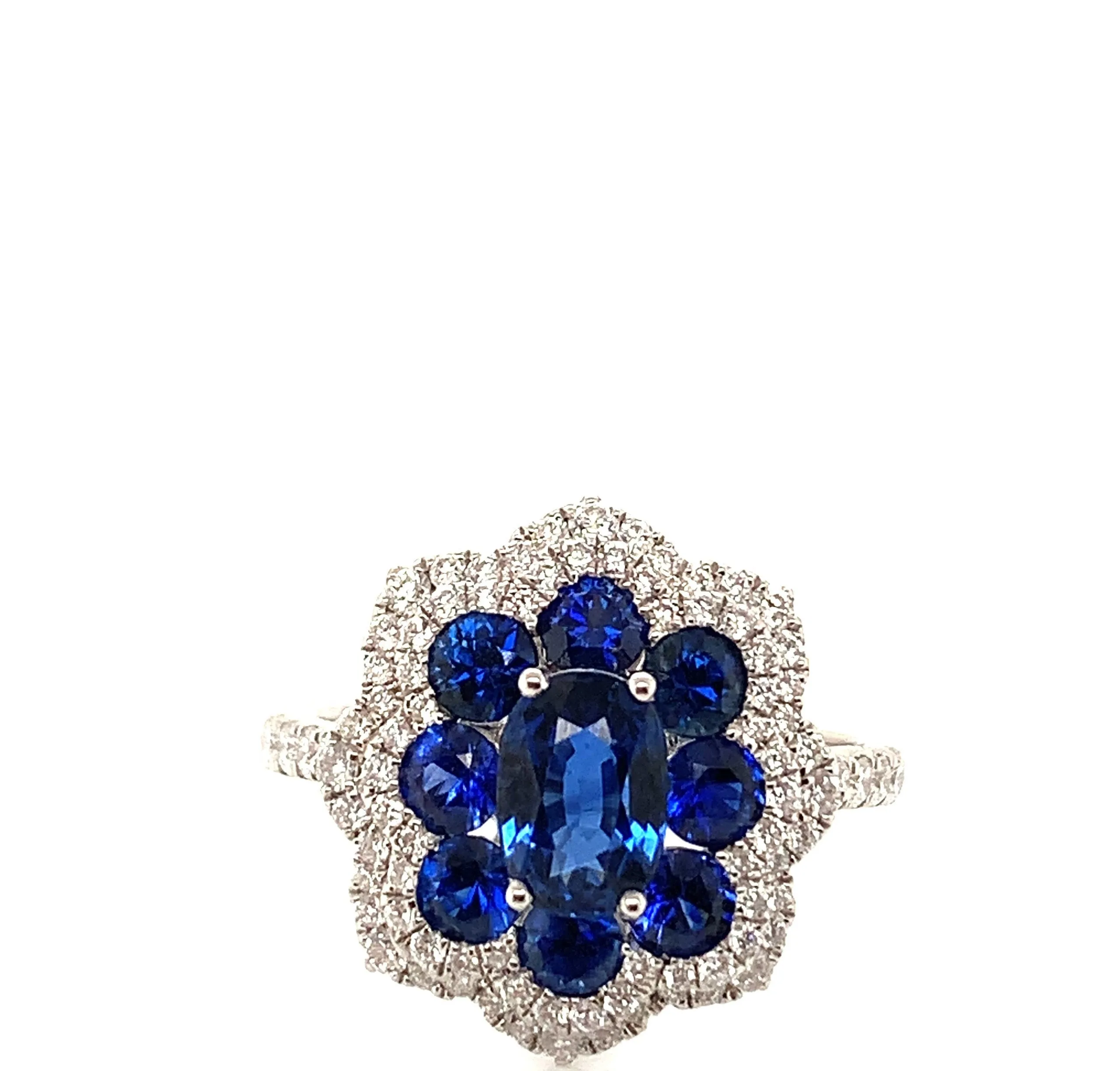 Sapphire Diamond Flower Ring