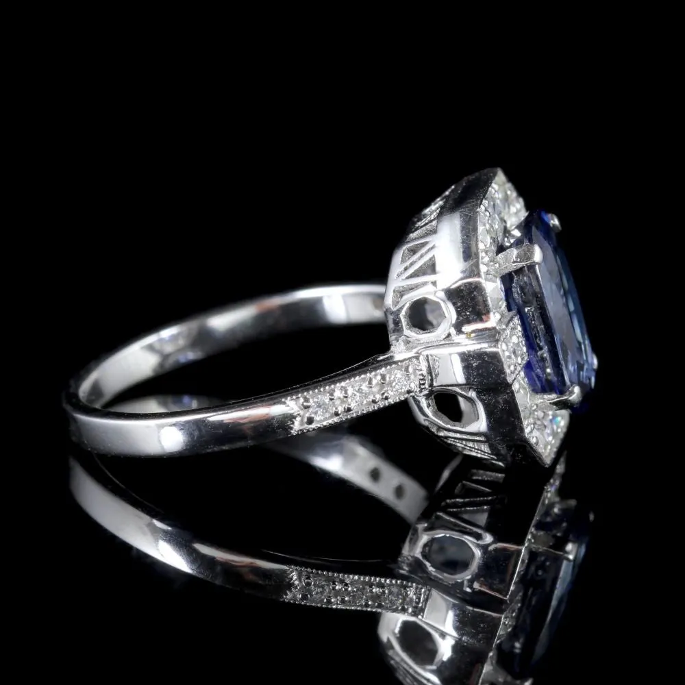 Sapphire Diamond Ring 18Ct White Gold 2.50Ct Sapphire