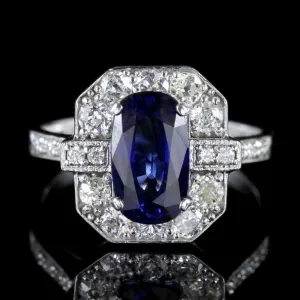 Sapphire Diamond Ring 18Ct White Gold 2.50Ct Sapphire