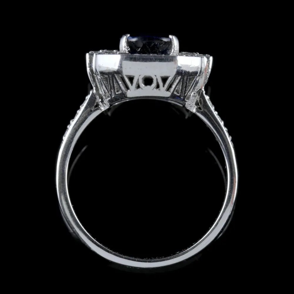 Sapphire Diamond Ring 18Ct White Gold 2.50Ct Sapphire