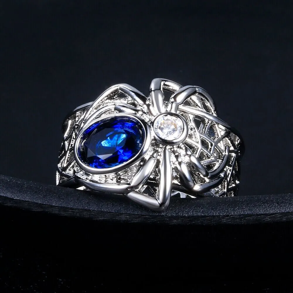 Sapphire Spider Punk Silver Ring