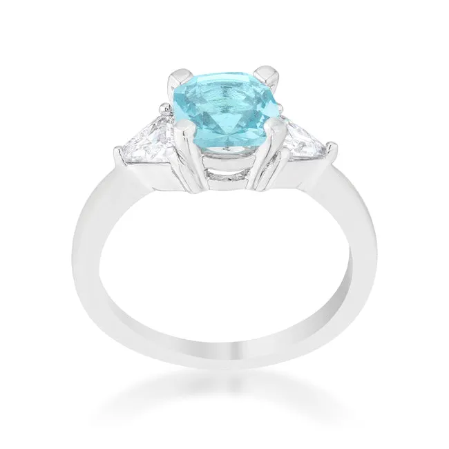 Shonda 1.8ct Blue Topaz CZ Rhodium Cushion Classic Statement Ring