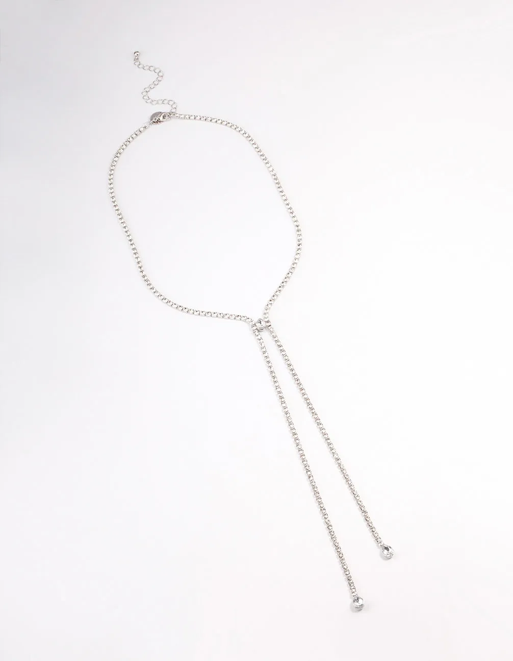 Silver Diamante Pear Y-Necklace