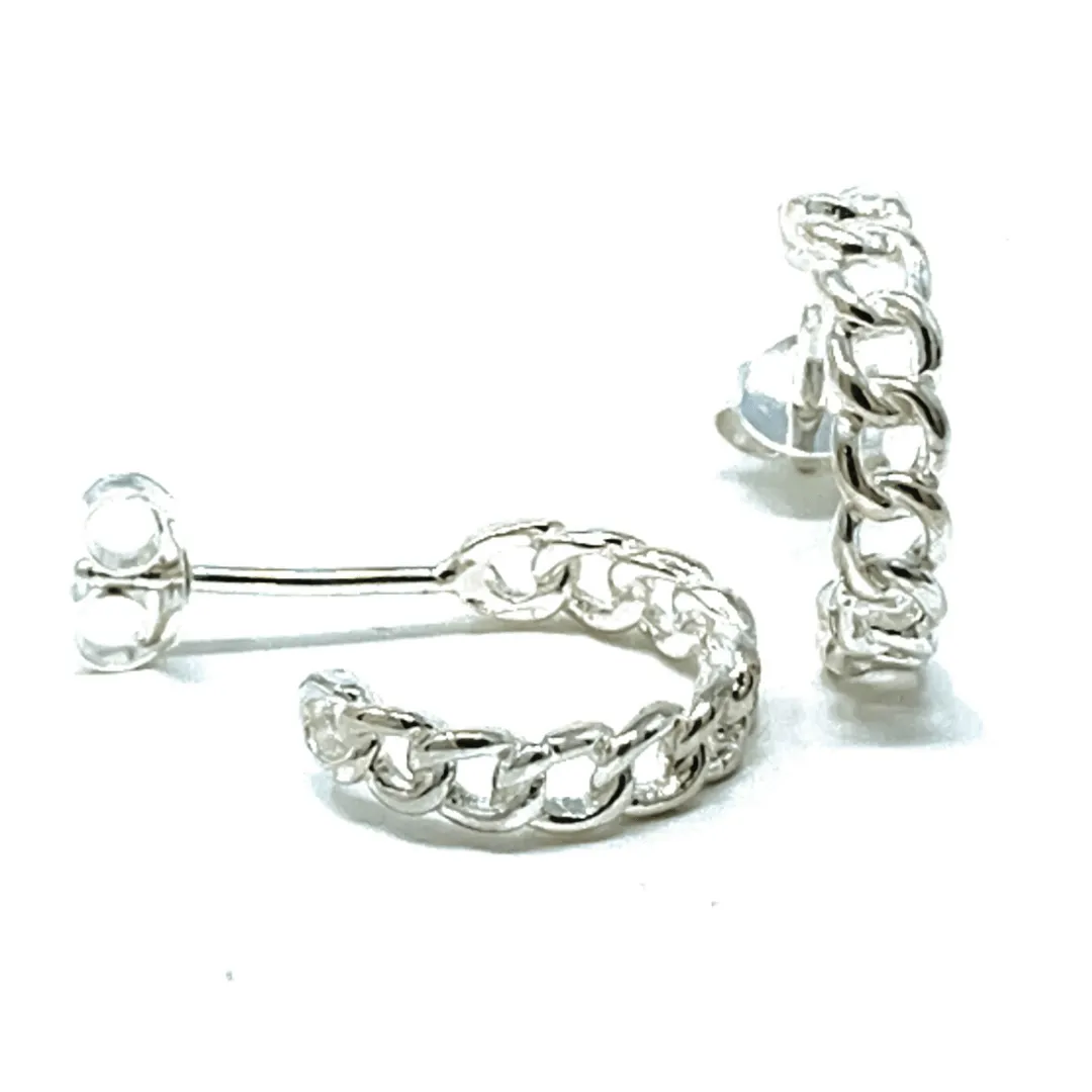 Silver Link Half Hoop Earrings