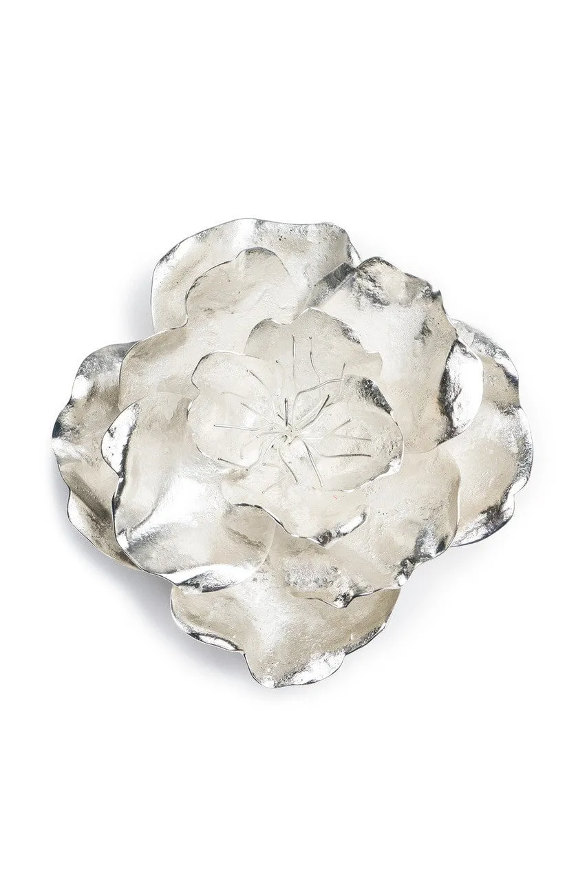 Silver Plated Brass Medium Peony Brooch