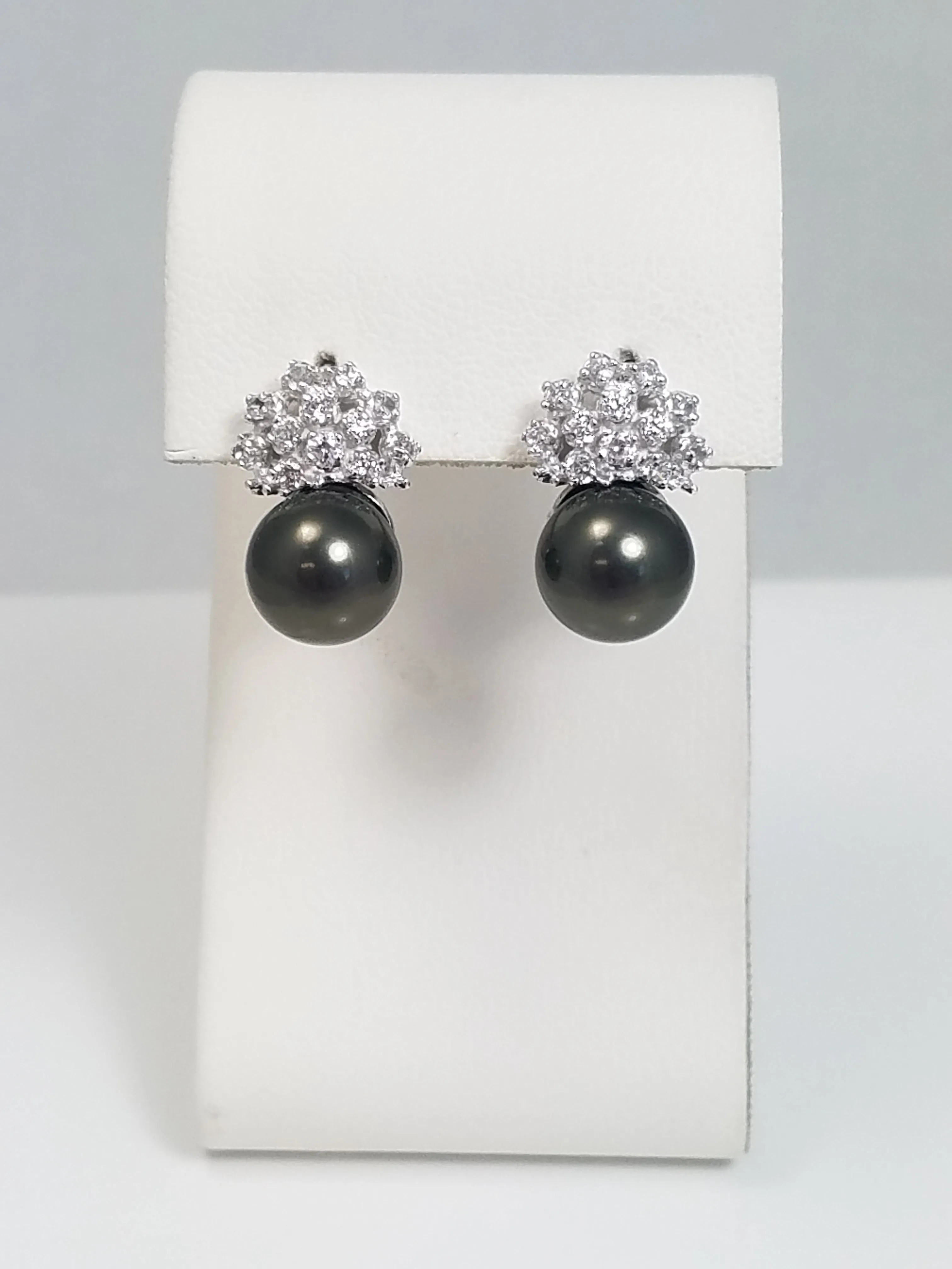 Simulated Pearl/Cubic Zirconia 14k White Gold Drop Earrings