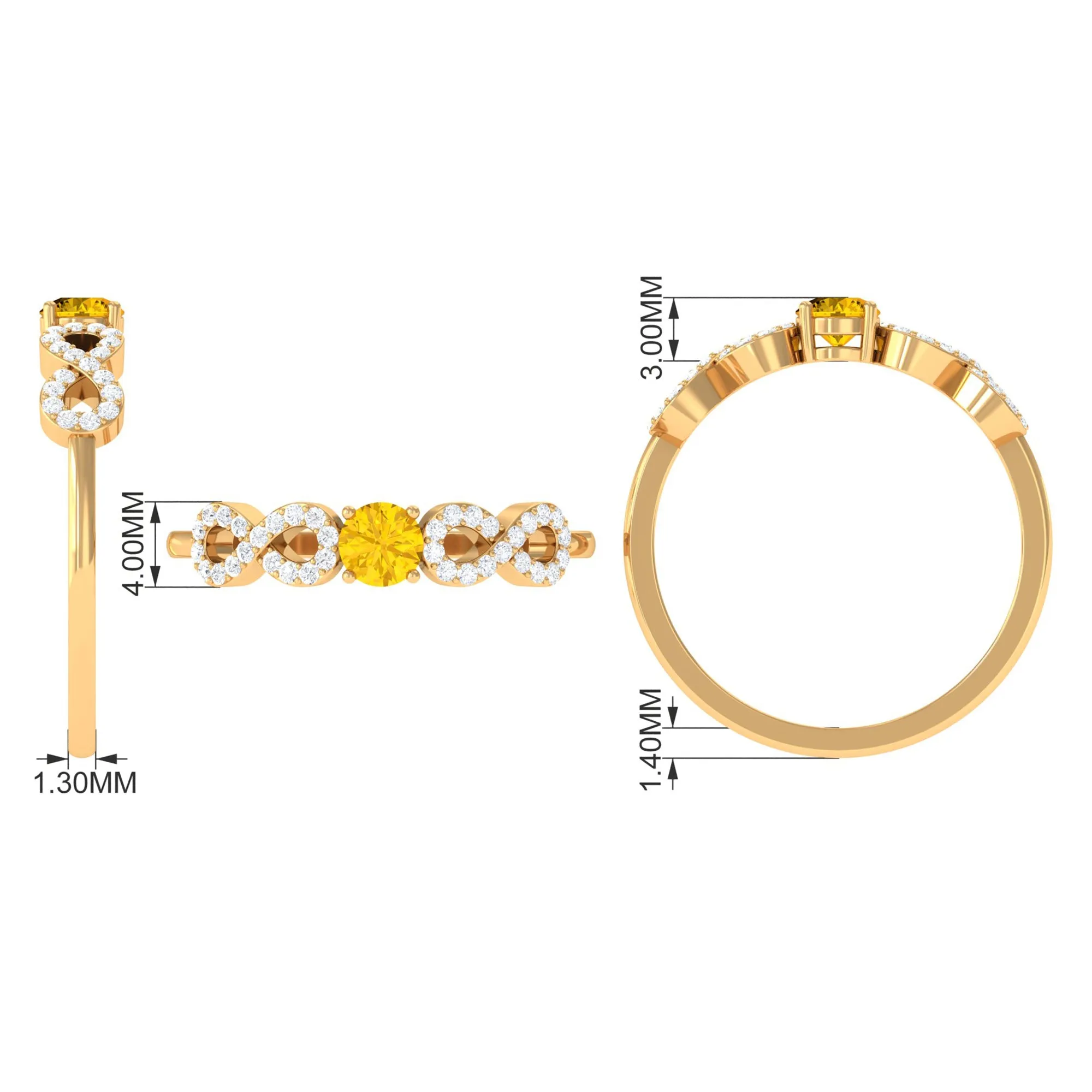 Solitaire Yellow Sapphire and Diamond Infinity Solitaire Ring