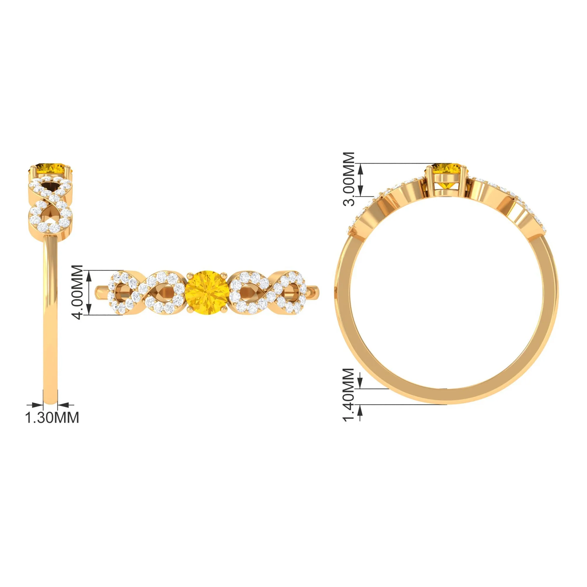 Solitaire Yellow Sapphire and Diamond Infinity Solitaire Ring