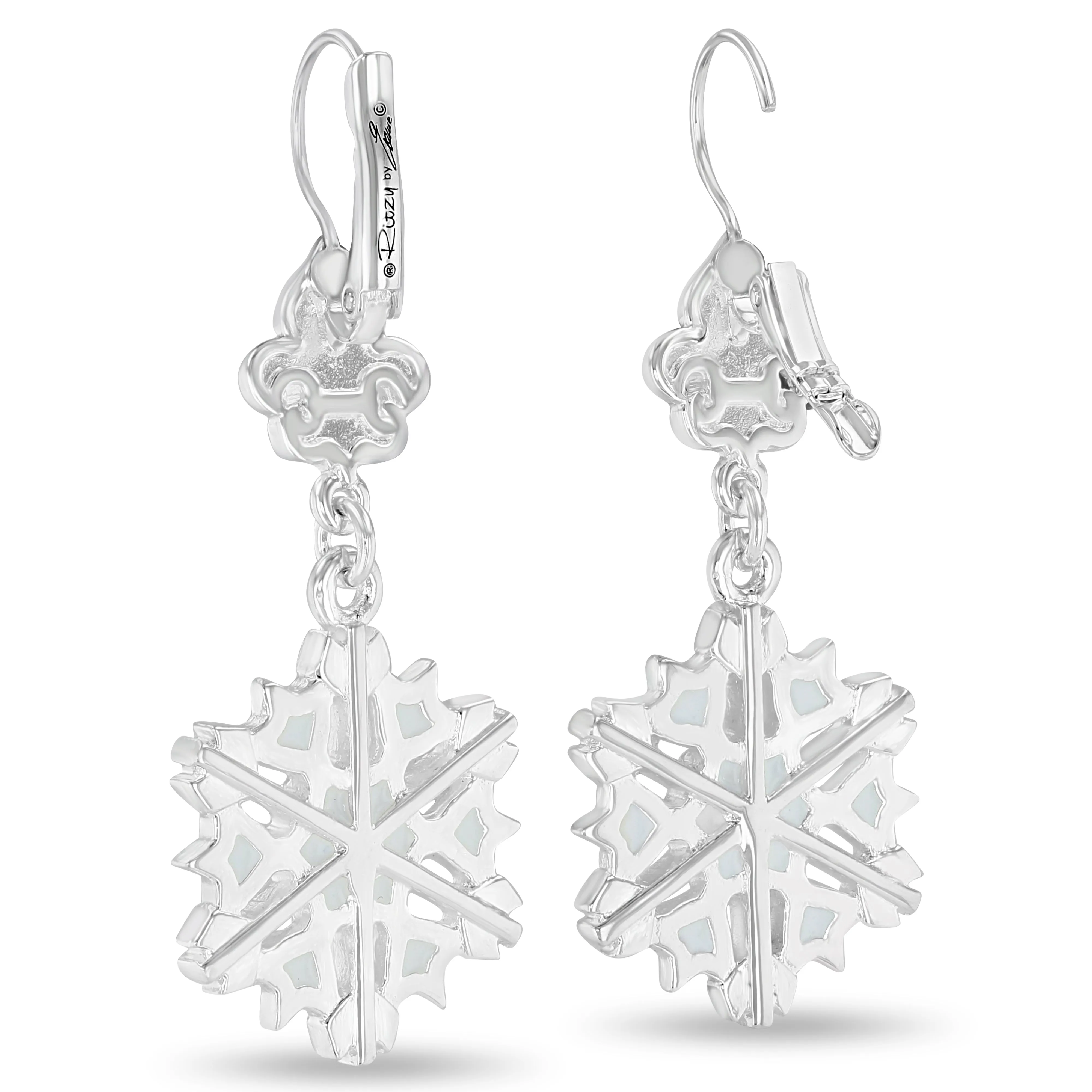 Sparkling Winter Snowflake Drop Earrings Ritzy Couture DeLuxe - Fine Silver Plate