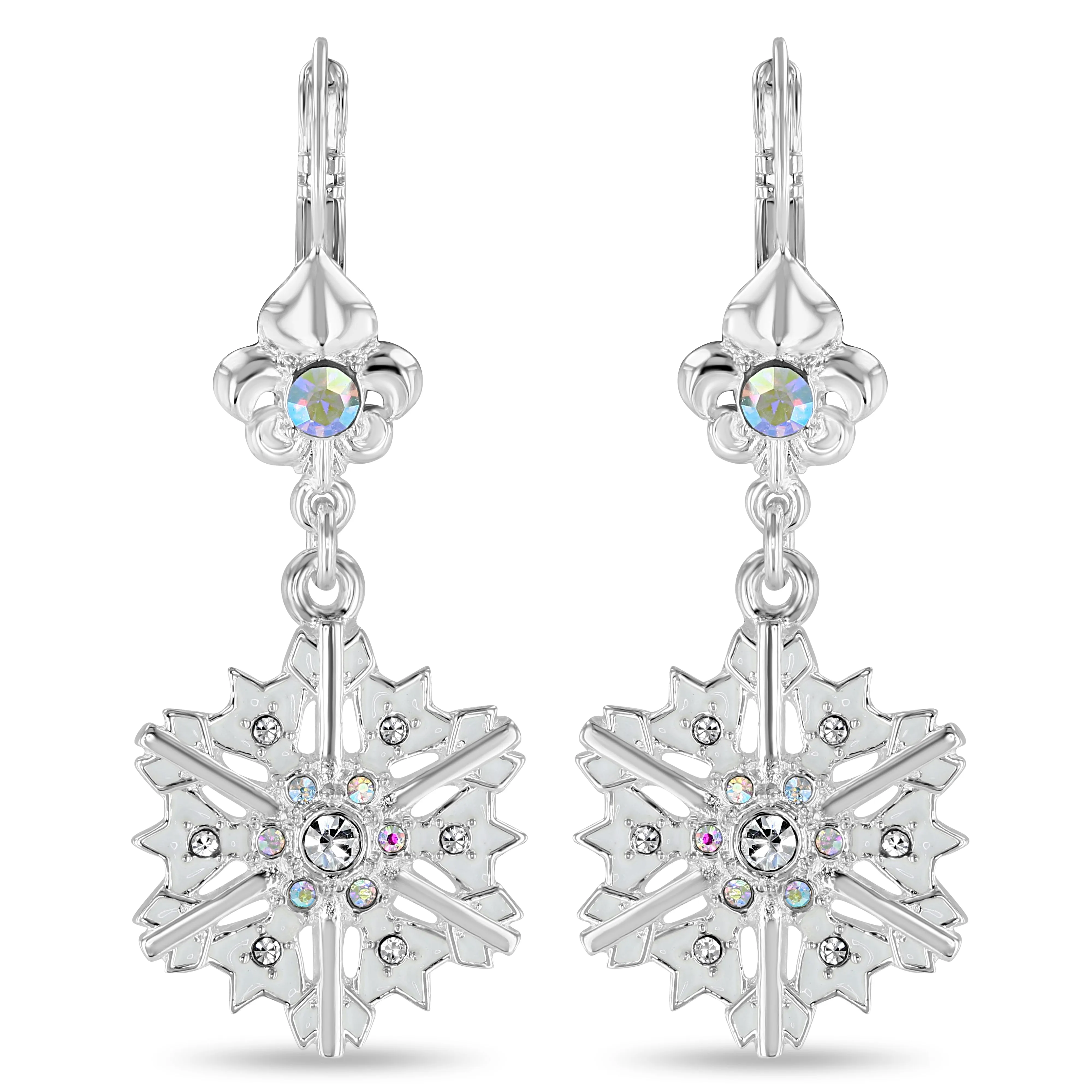 Sparkling Winter Snowflake Drop Earrings Ritzy Couture DeLuxe - Fine Silver Plate