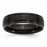 Stainless Steel Black IP-plated Brushed Center & Polished Edges 6mm Wedding Band Ring