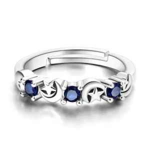 Star and Moon Sapphire Silver Resizable Ring