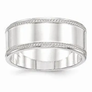 Sterling Silver 9.5mm Designed Edge Wedding Band Ring