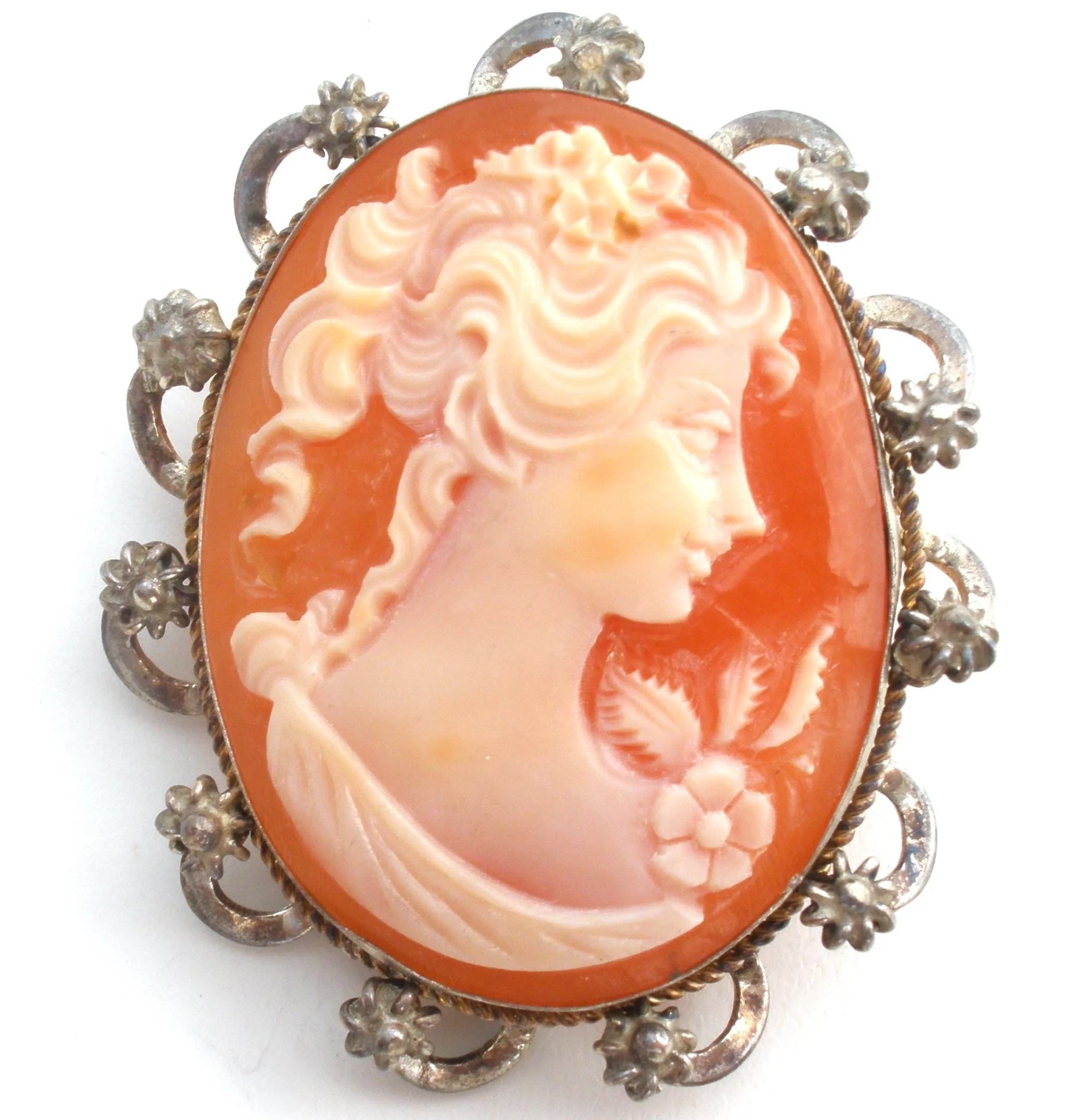 Sterling Silver Cameo Pendant Brooch Vintage