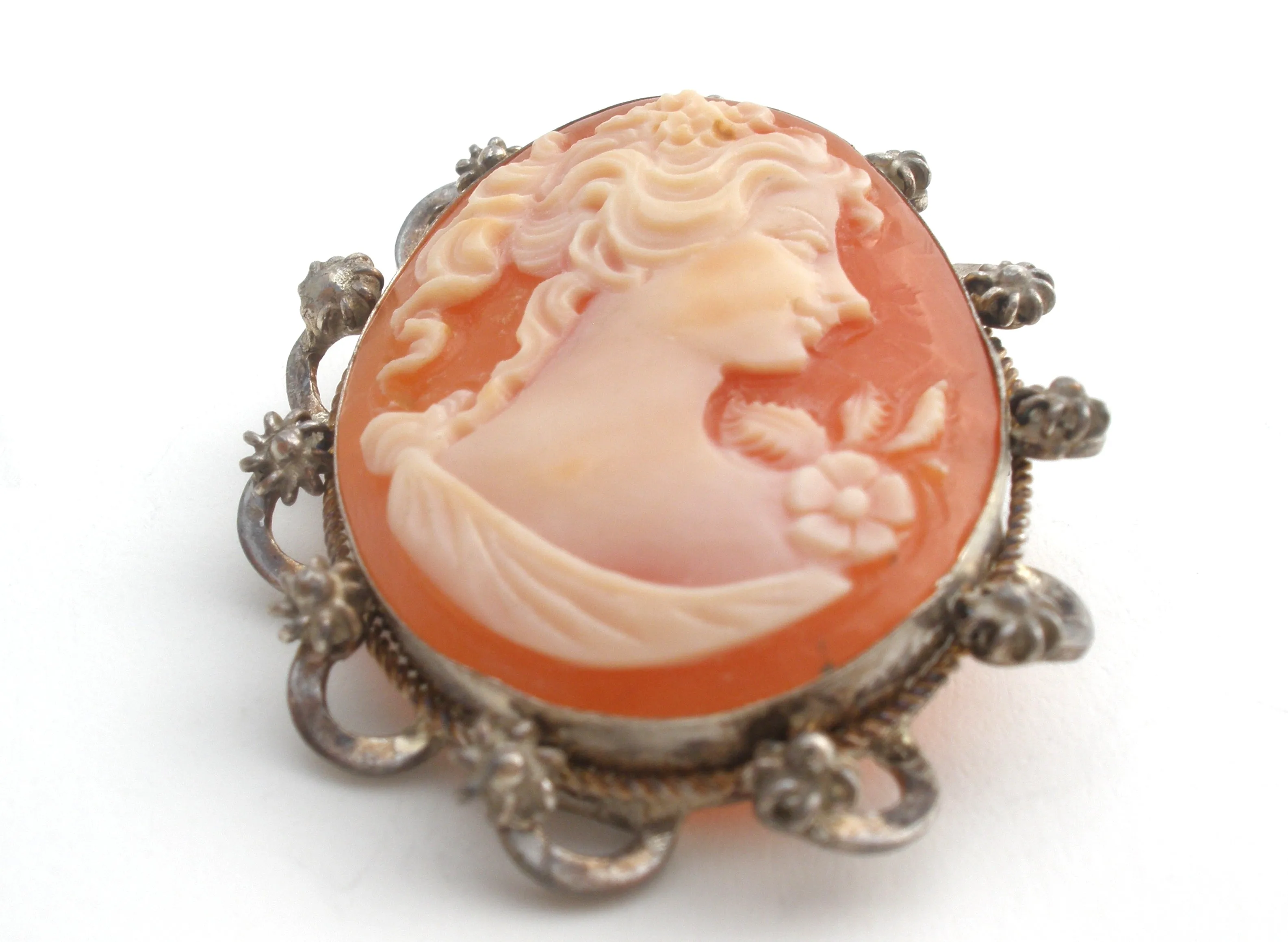 Sterling Silver Cameo Pendant Brooch Vintage