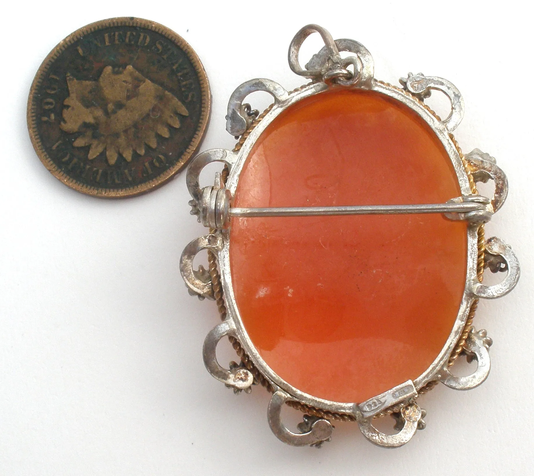 Sterling Silver Cameo Pendant Brooch Vintage