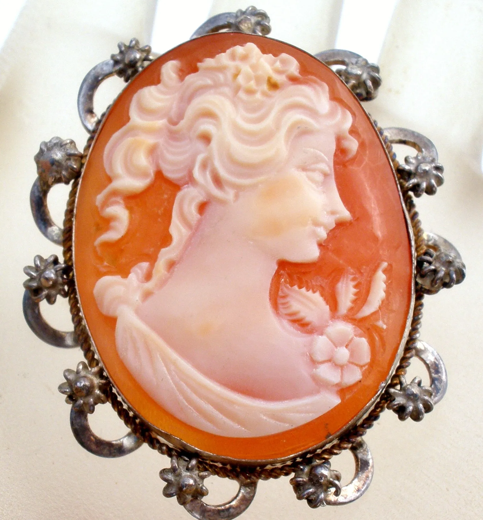 Sterling Silver Cameo Pendant Brooch Vintage