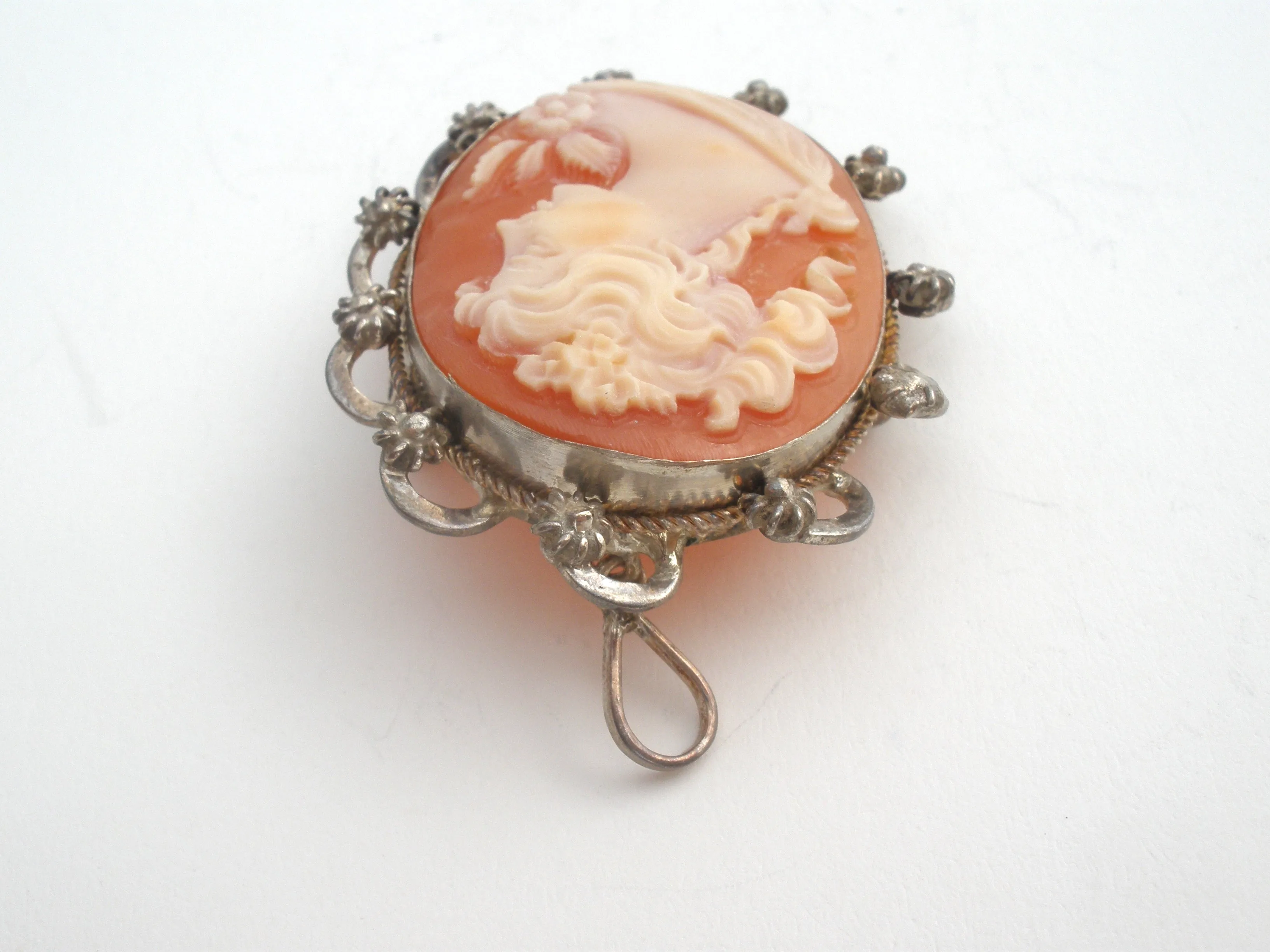 Sterling Silver Cameo Pendant Brooch Vintage