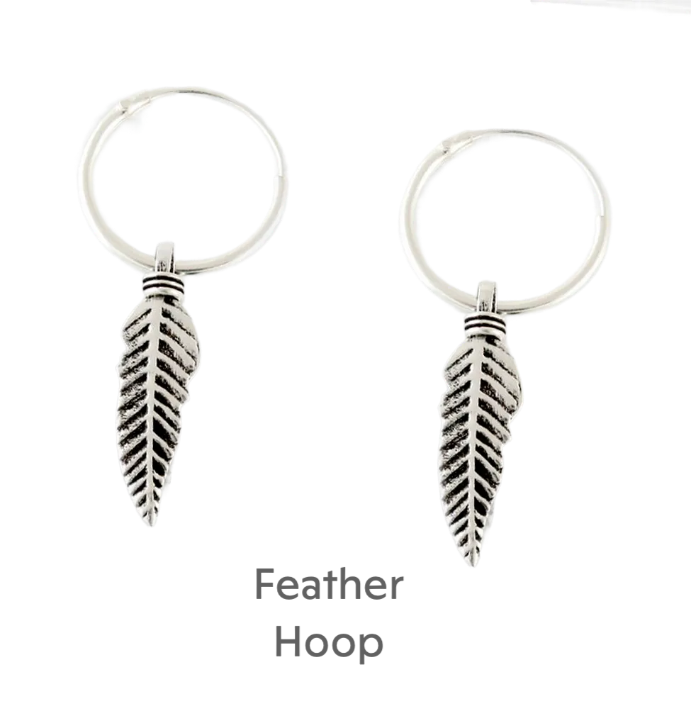 Sterling Silver Feather Hoop Earrings - Handcrafted Gift for Her