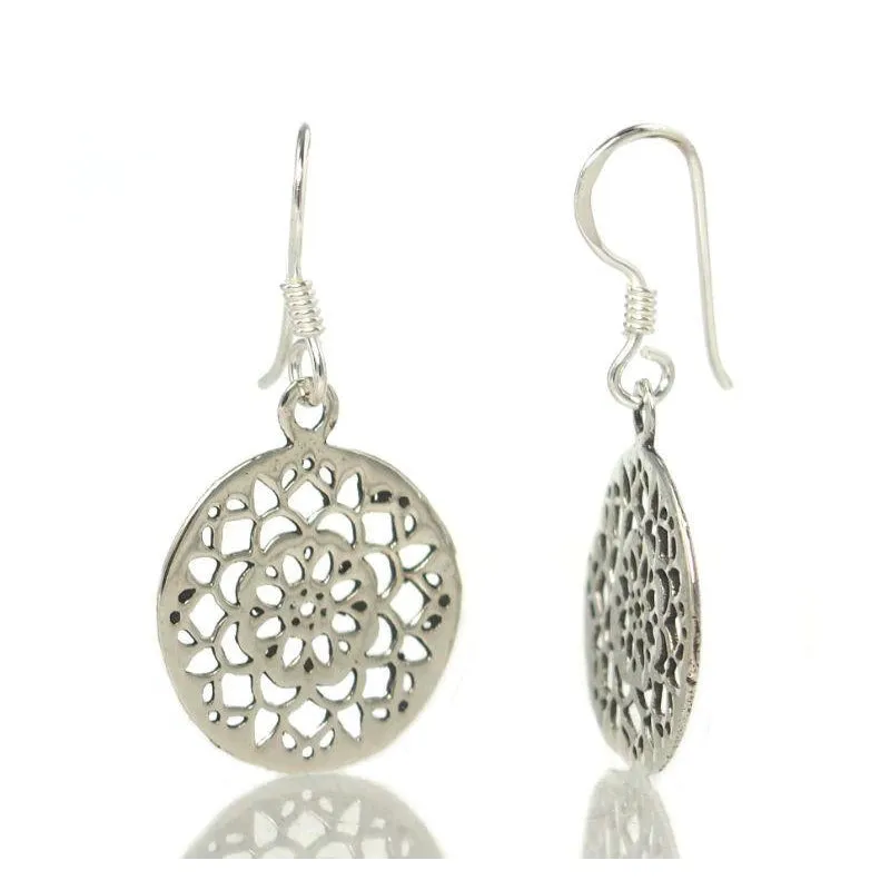 Sterling Silver Mandala French Wire Earrings