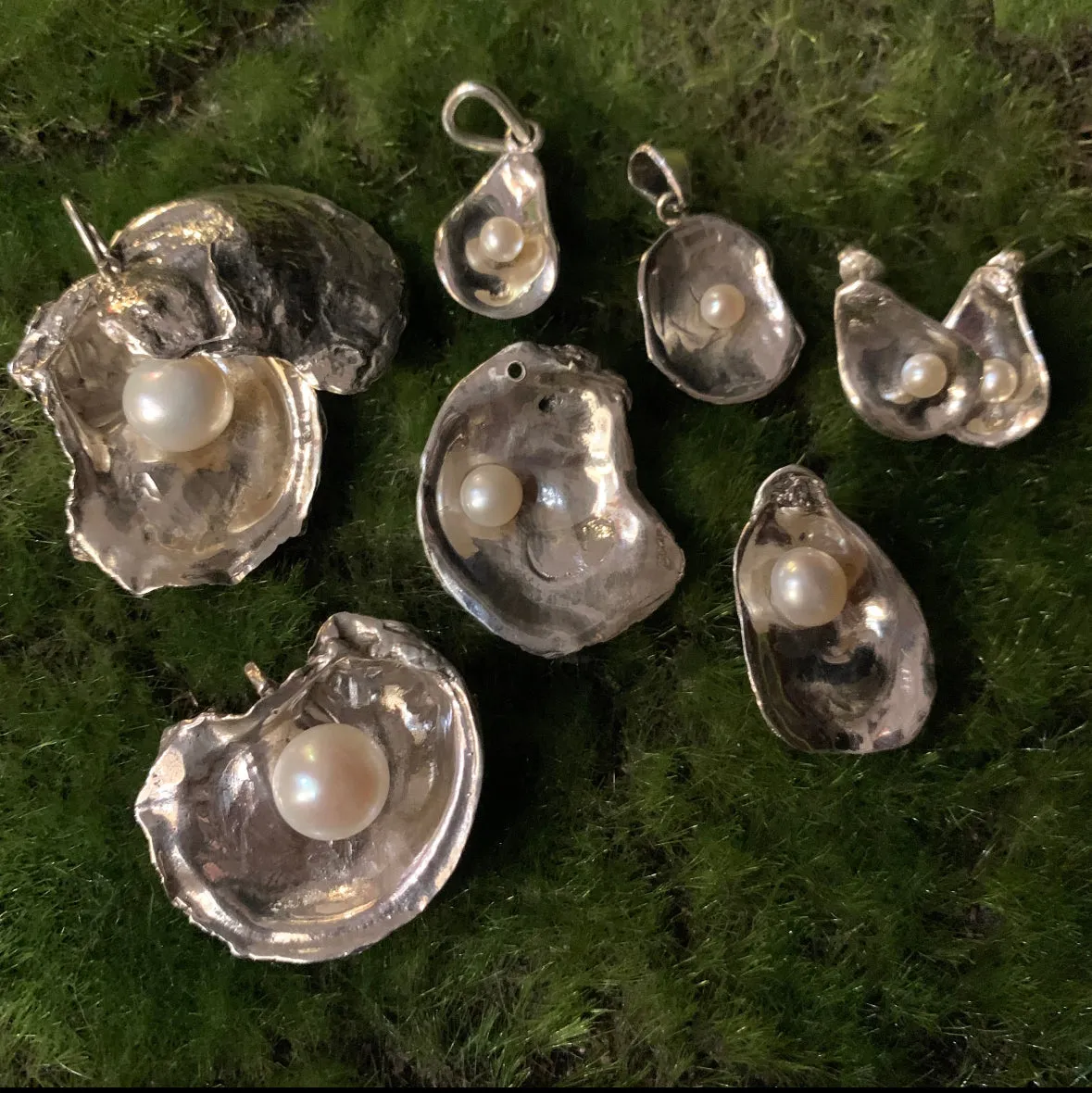 Sterling Silver Oyster Shell Pendants and Earrings