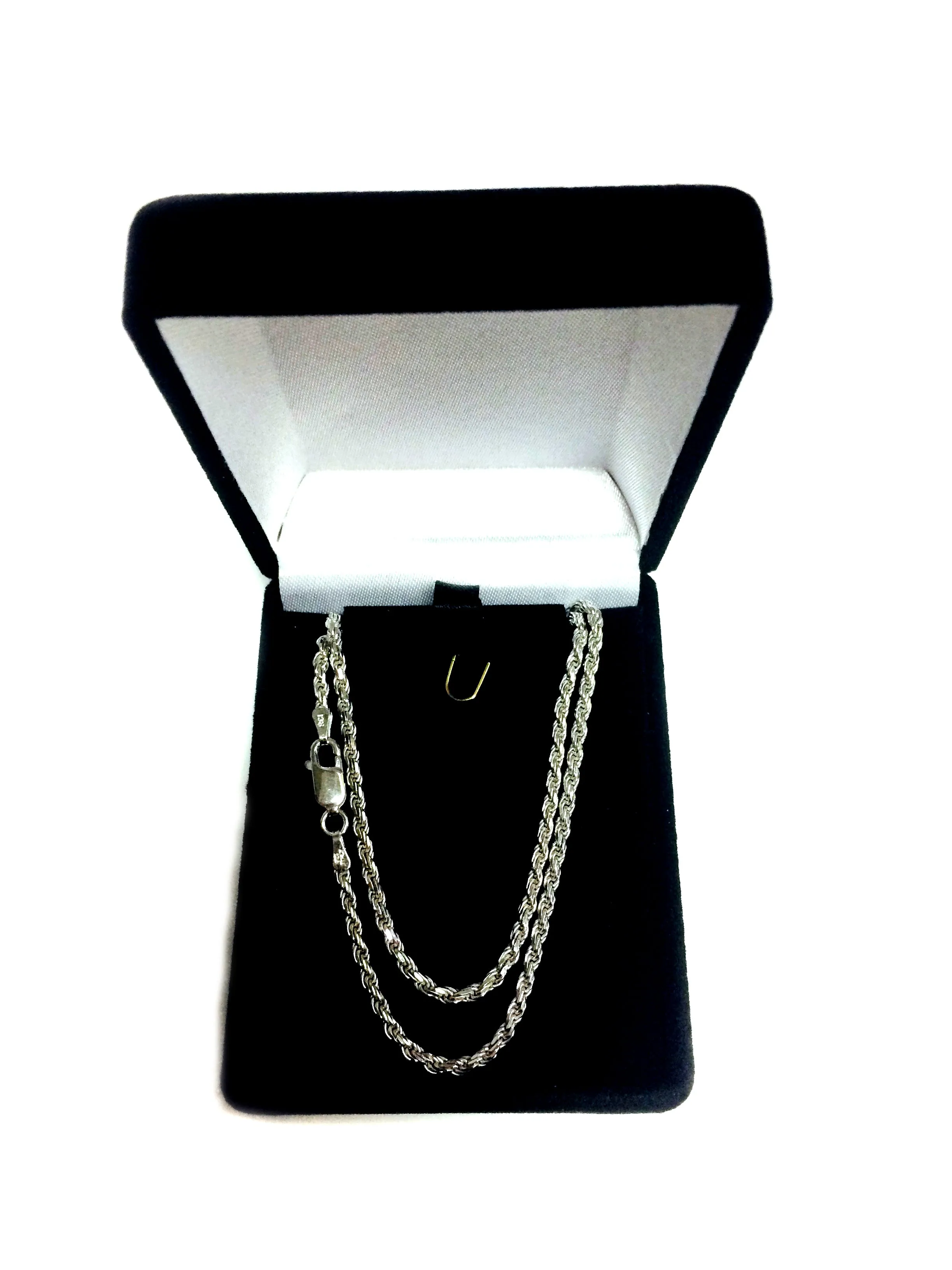 Sterling Silver Rhodium Plated Diamond Cut Rope Chain Necklace, 2.2mm