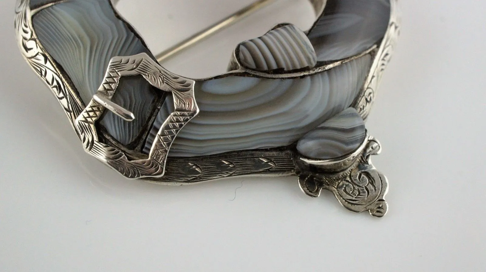 Stunning Fine Antique Victorian Silver Scottish Montrose Agate Brooch / Pin