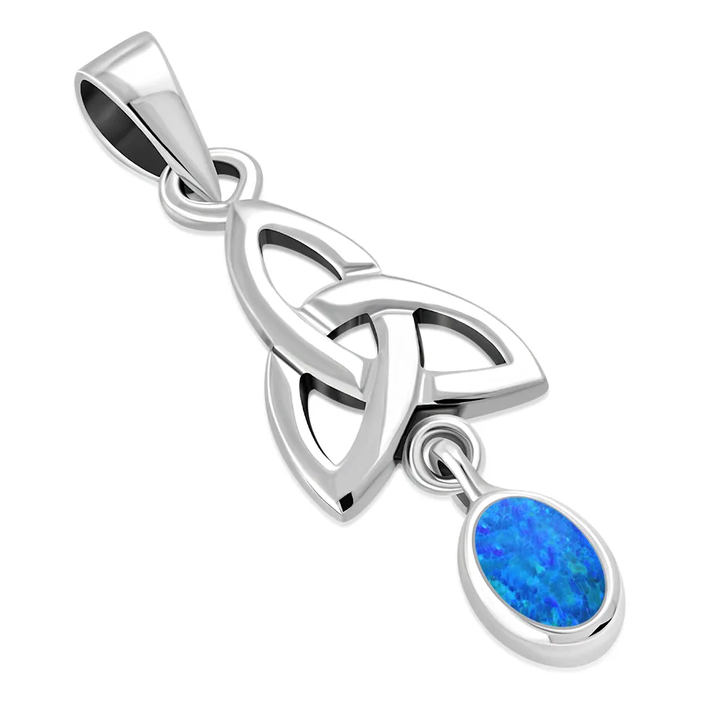 Synthetic Blue Opal Celtic Trinity Knot Silver Pendant