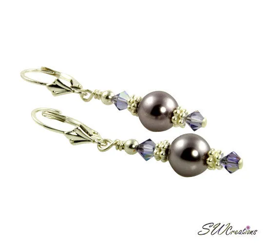 Tanzanite Mauve Silver Pearl Earrings