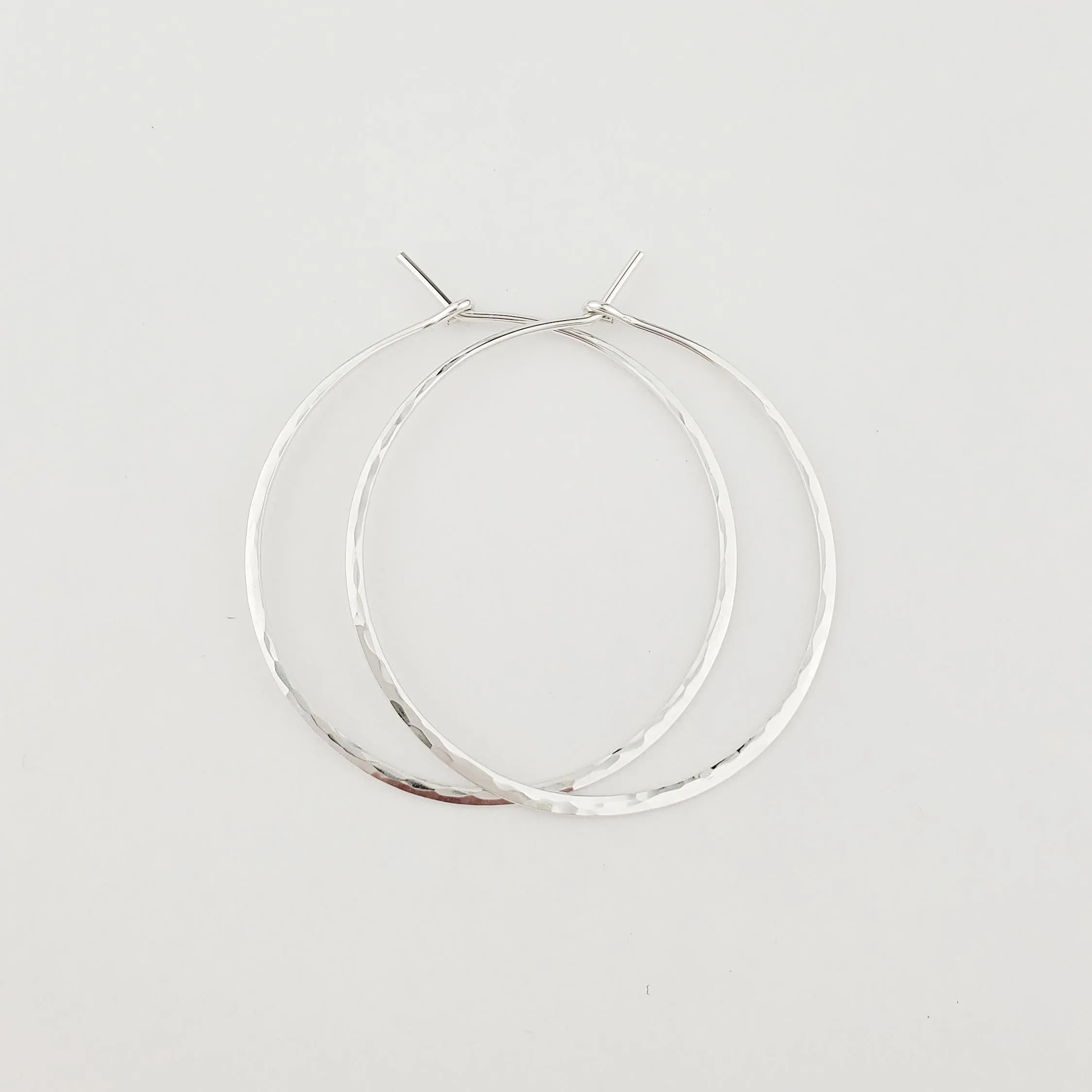 Thick Hammered Silver Hoop Earrings