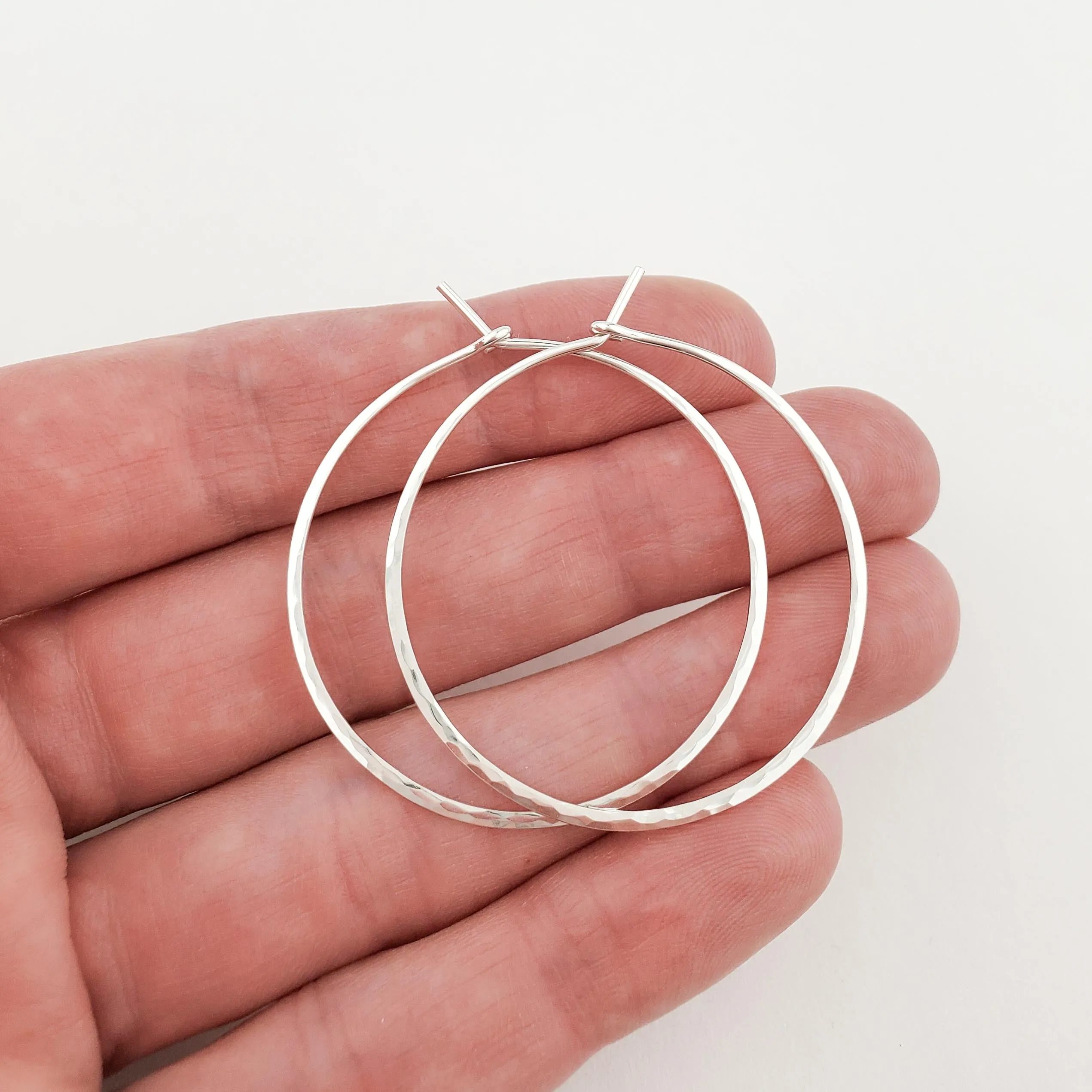 Thick Hammered Silver Hoop Earrings