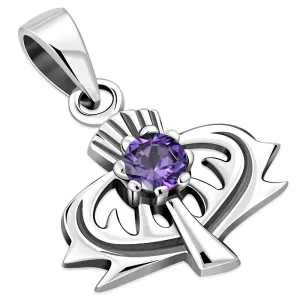 Tiny Silver Thistle Pendant set w/ Amethyst CZ