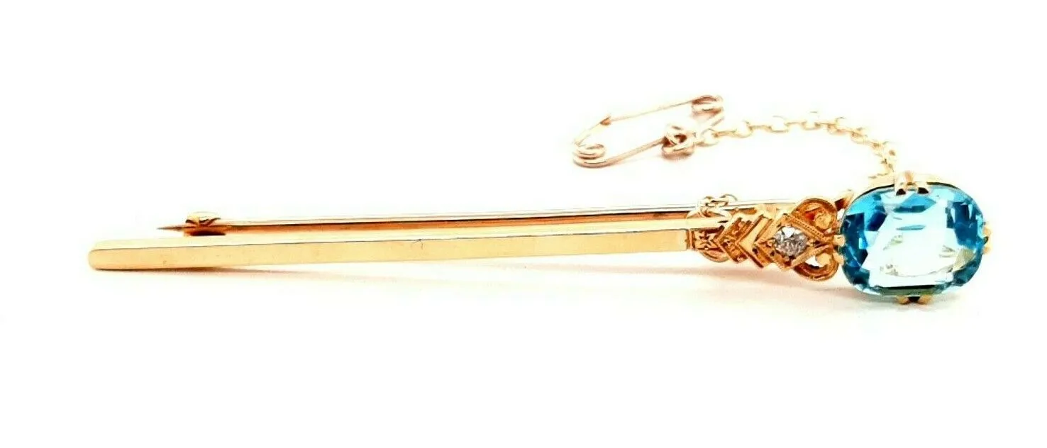 Topaz & Diamond 15ct Yellow Gold Antique Brooch