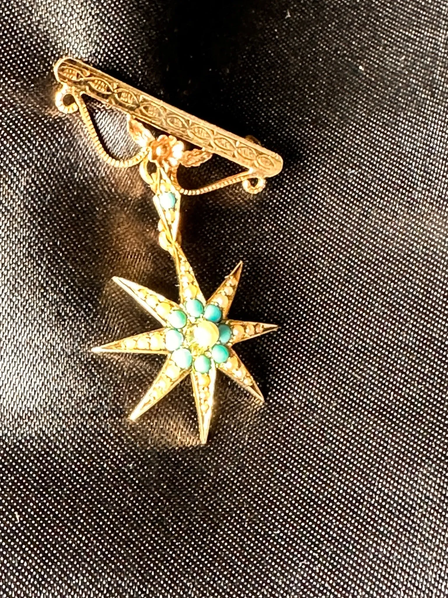 Turquoise and Pearl Star Brooch