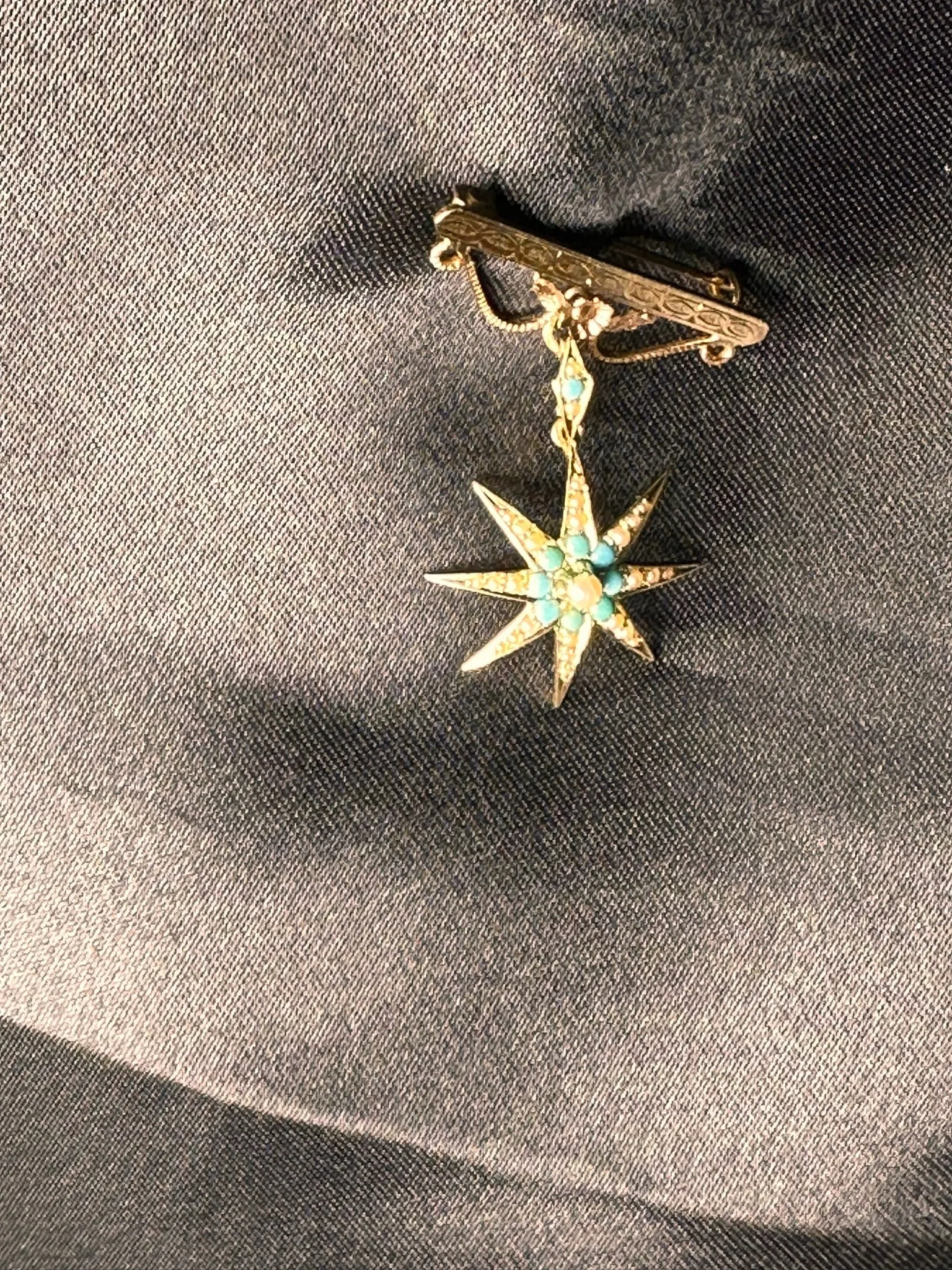 Turquoise and Pearl Star Brooch