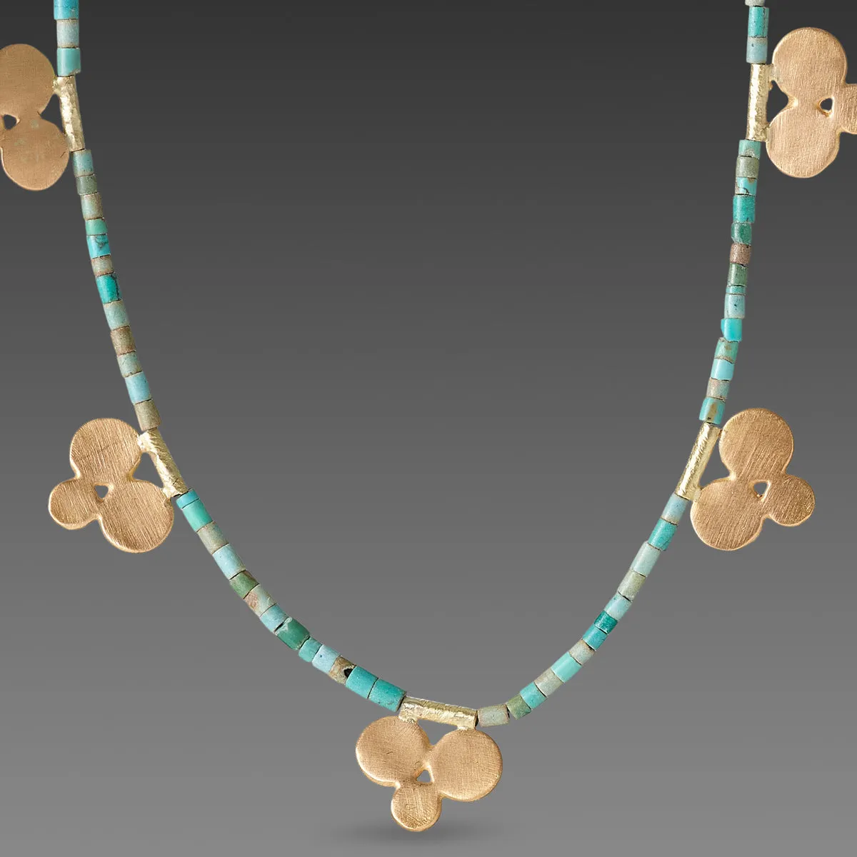 Turquoise Bead Necklace with Five 22k Trios