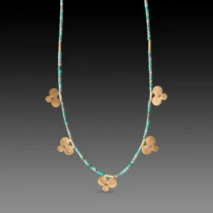 Turquoise Bead Necklace with Five 22k Trios