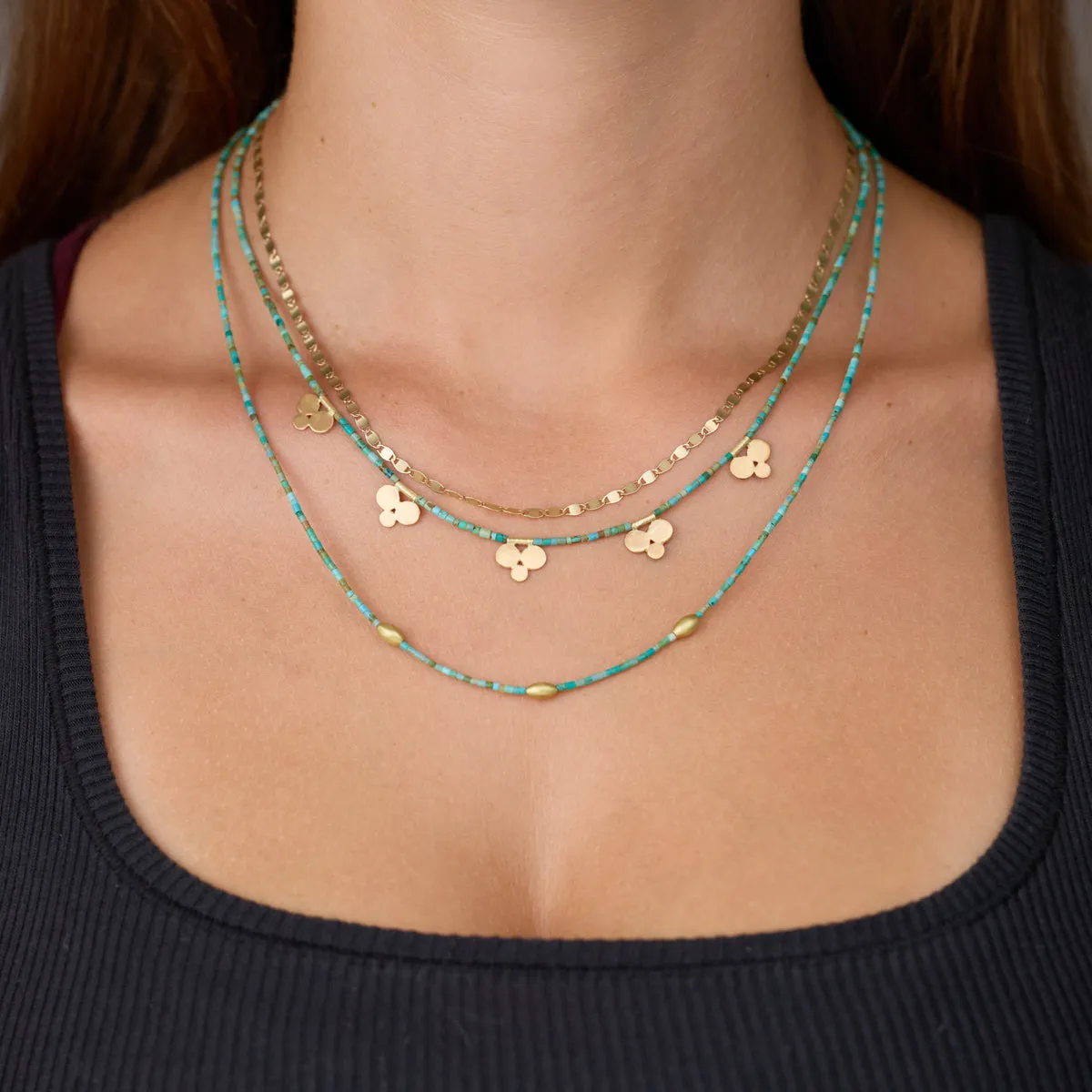 Turquoise Bead Necklace with Five 22k Trios