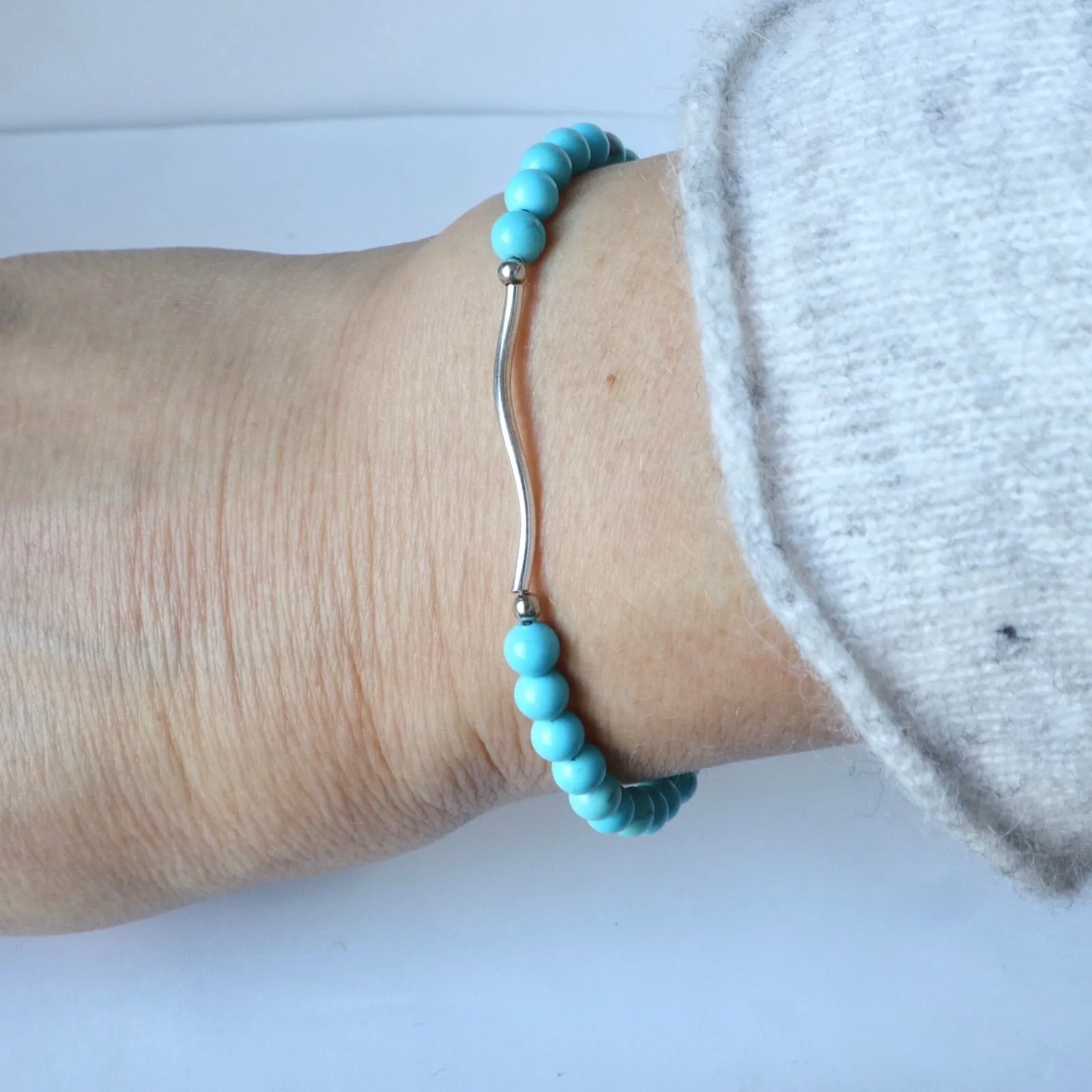 Turquoise Wave Silver Bar Bracelet