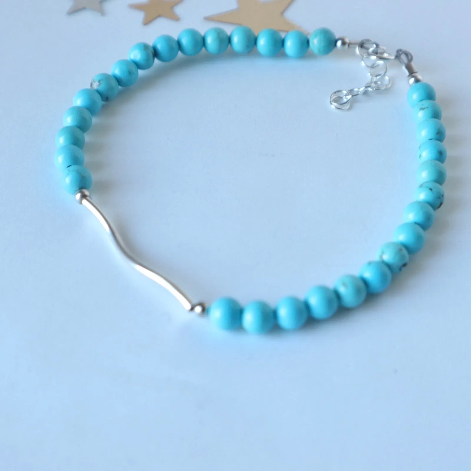 Turquoise Wave Silver Bar Bracelet