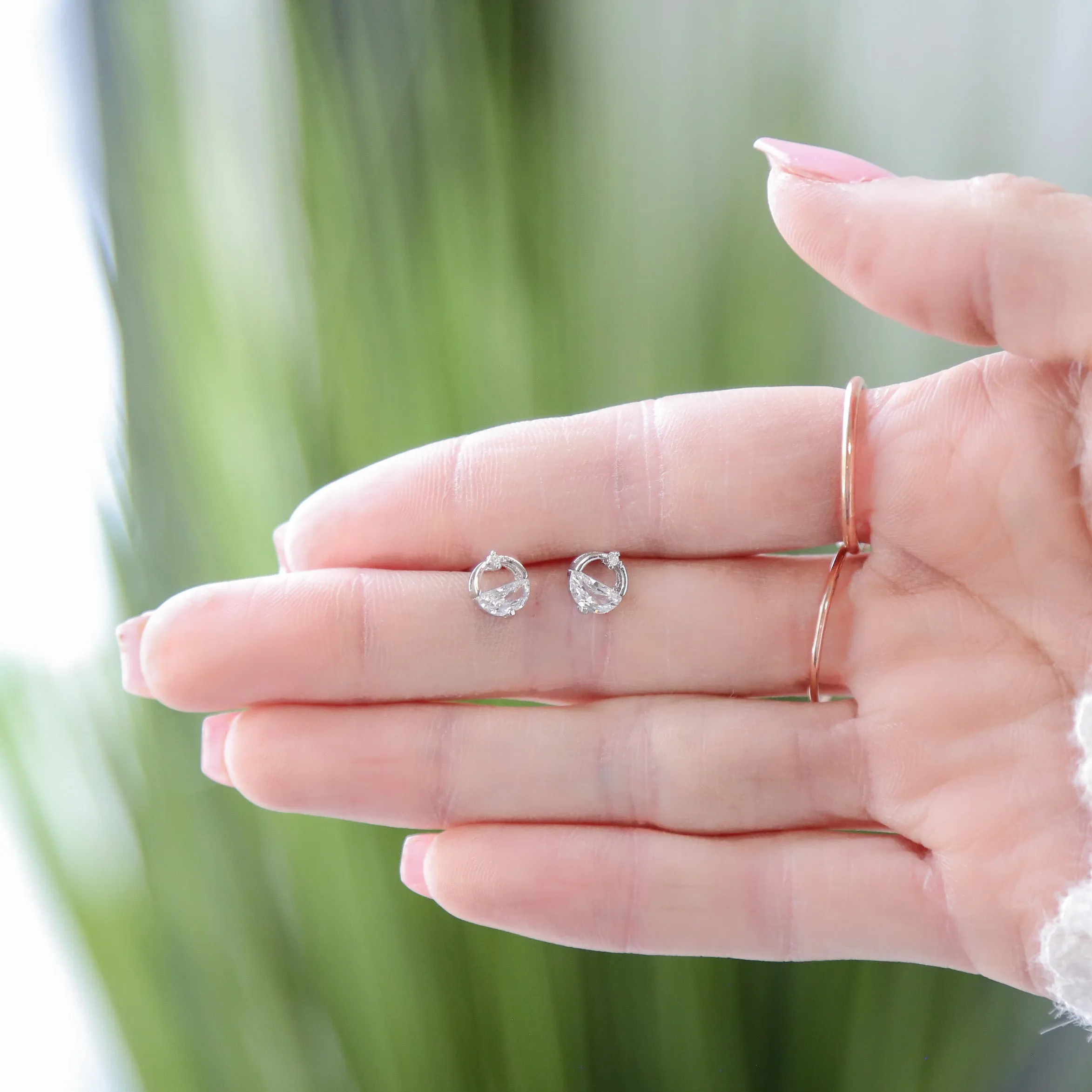 VERITY - Round Sterling Silver and Zirconia Earrings