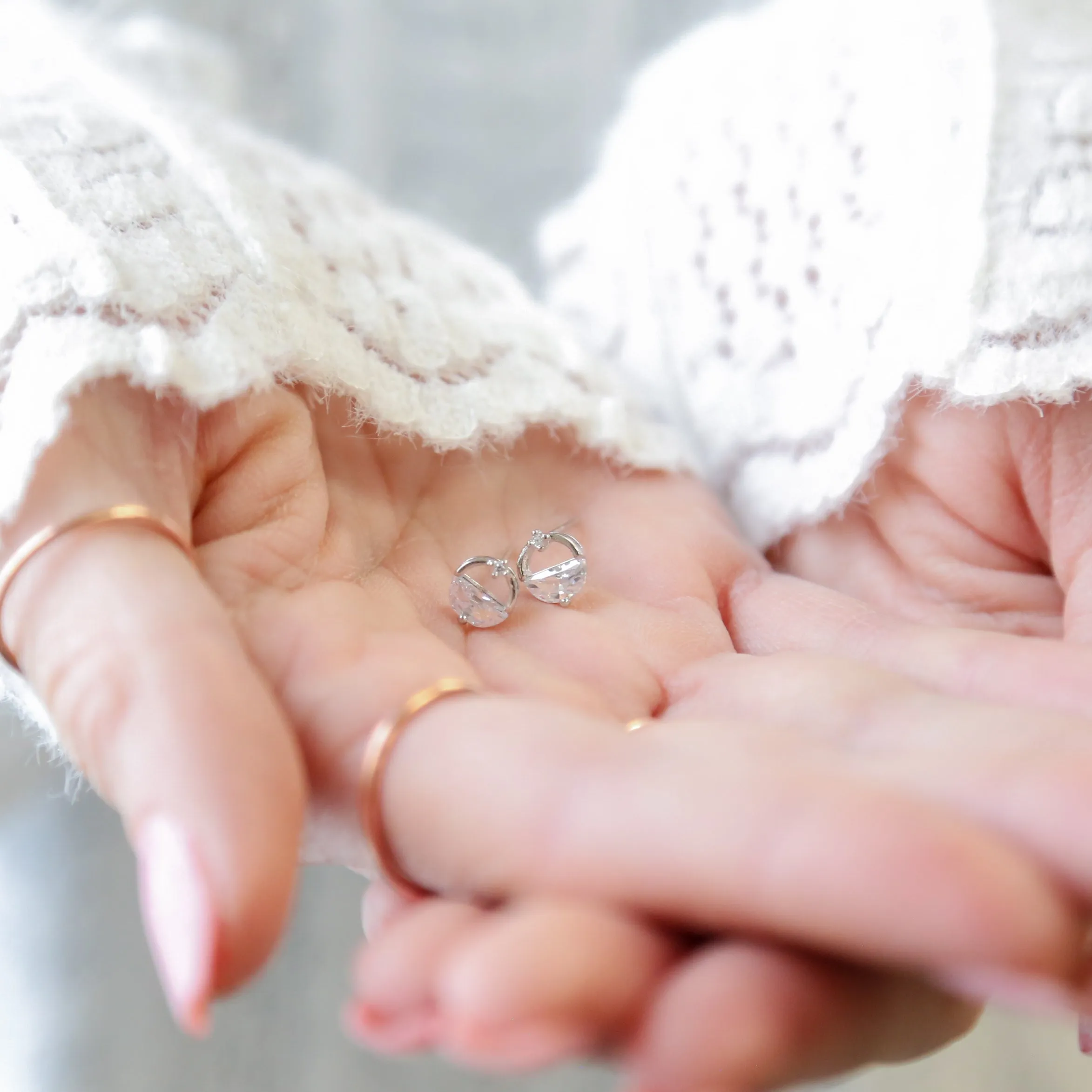 VERITY - Round Sterling Silver and Zirconia Earrings